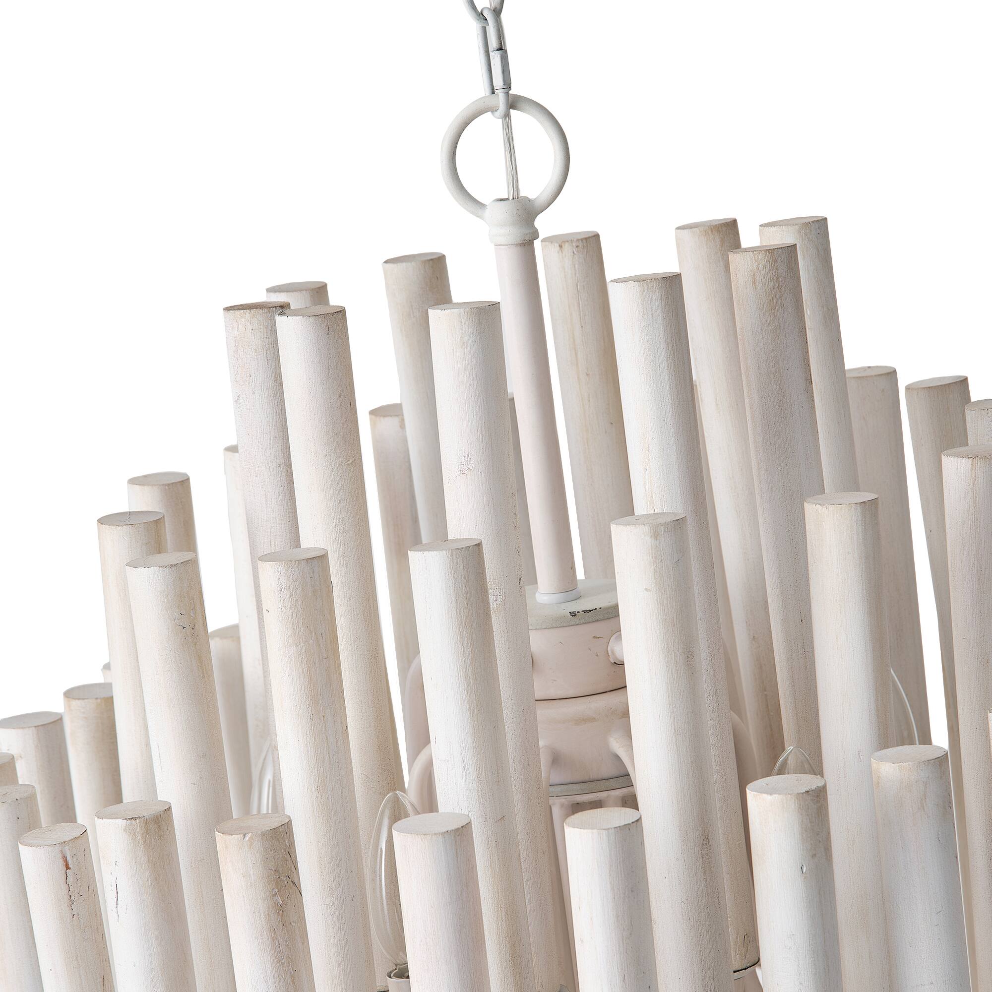 Alt View 10. Parrot Uncle - 20" Modern 5-Light Off-White 3-Tier Wood Chandelier - Off-White.