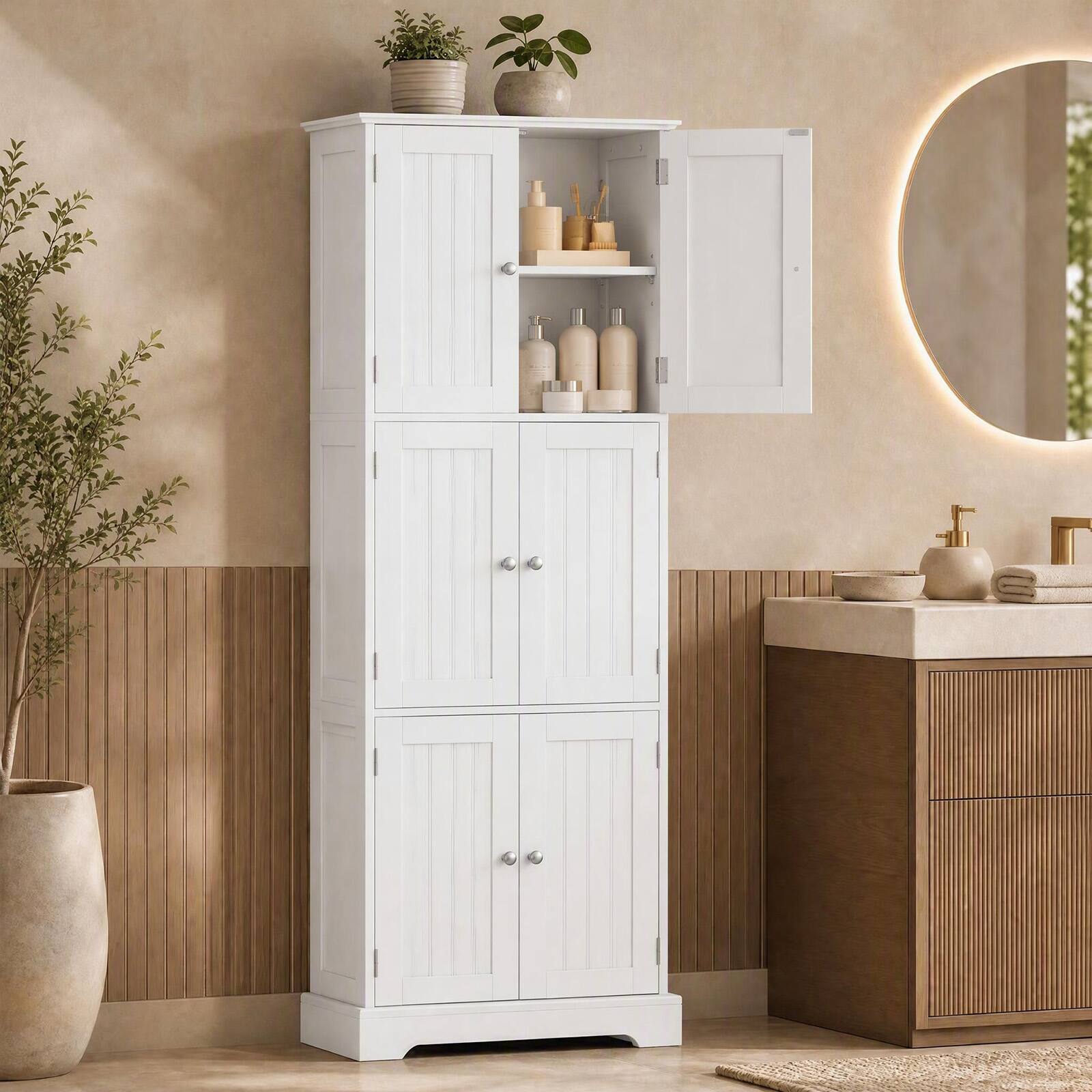 Alt View 6. Costway - Costway Tall Bathroom Storage Cabinet with 6 Doors, Adjustable Shelves for Kitchen - White.