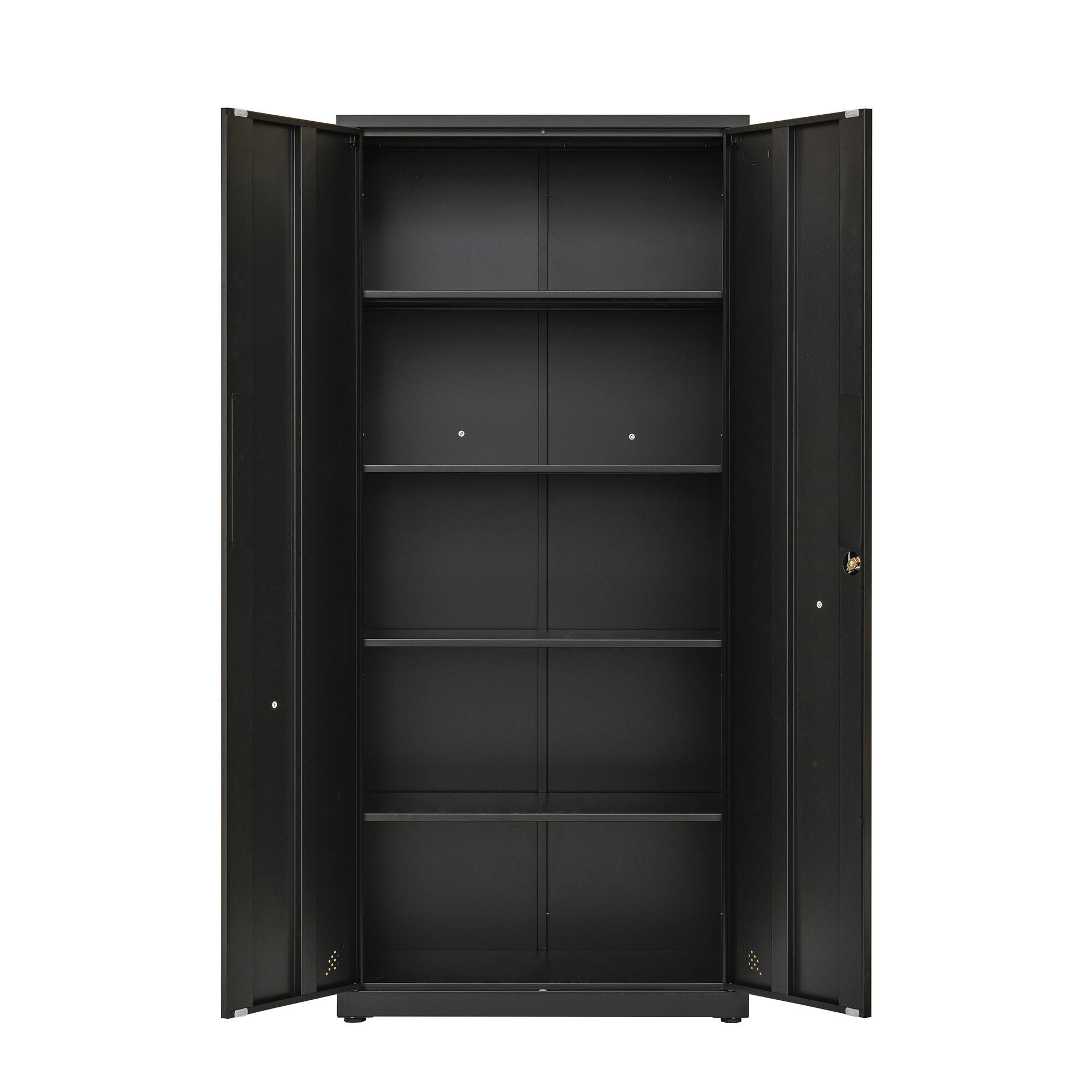 Angle. COWLOWN - High Storage Cabinet with 2 Doors & 4 Partitions 5 Storage Spaces Black Design for Home & Office.
