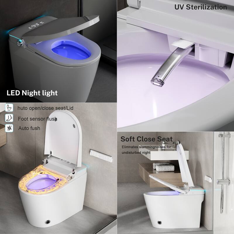 UV Sterilization

LED Night light

huto open/close seat/Lid

Foot sensor flush

Auto flush

Soft Close Seat

Eliminates slamming noises for undisturbed night