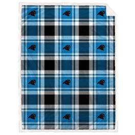 Pegasus - Carolina Panthers 60" x 90" Plaid Logo Box Royal Plush Sherpa Blanket - Multicolor