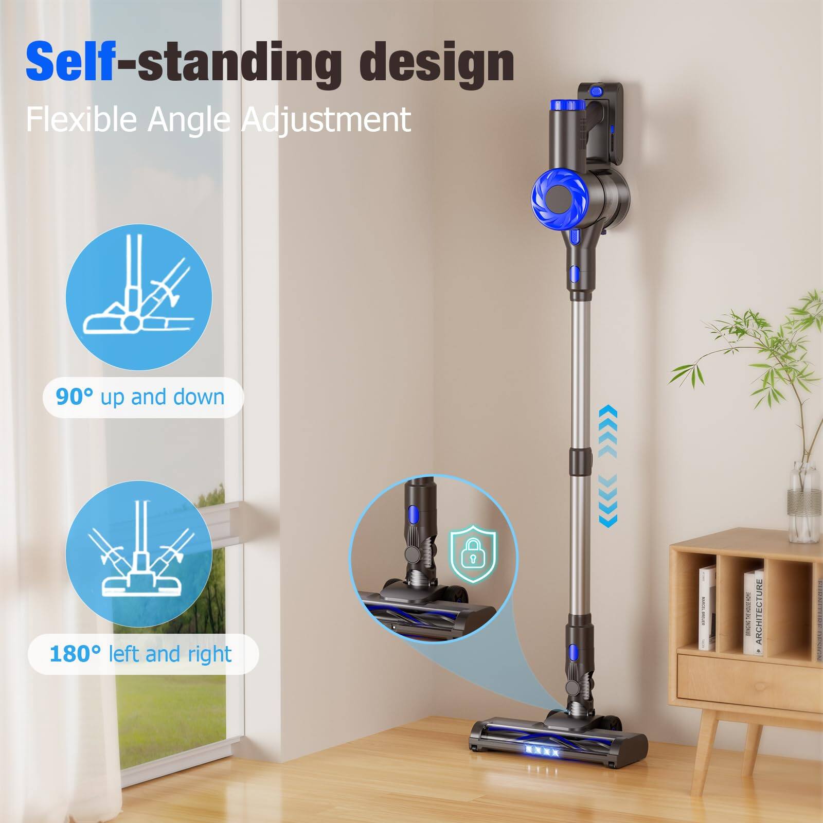Self-standing design  
Flexible Angle Adjustment  
90° up and down  
180° left and right