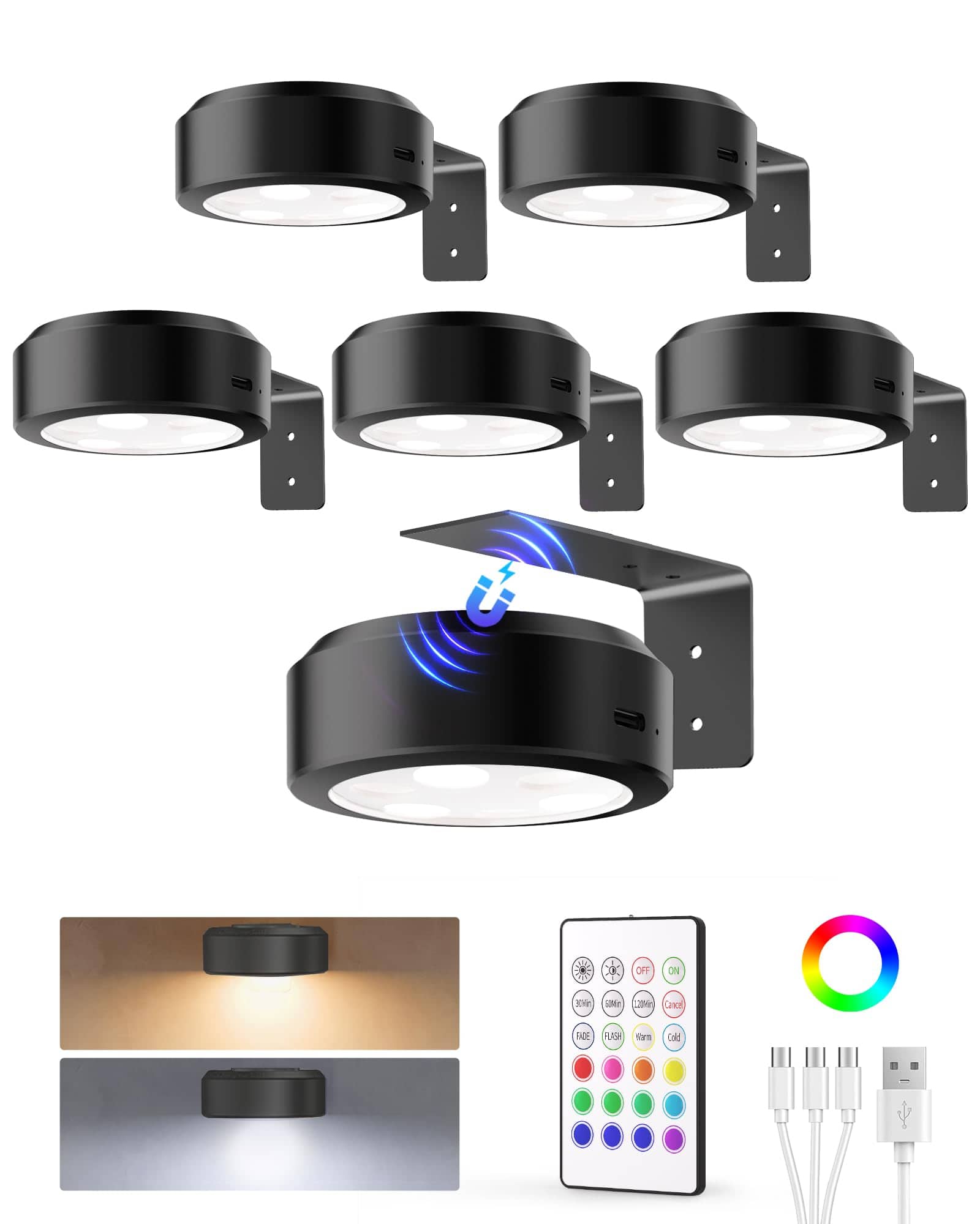 EZVALO - LED Picture Light Wireless with Remote-RGB-6 Pack - Black