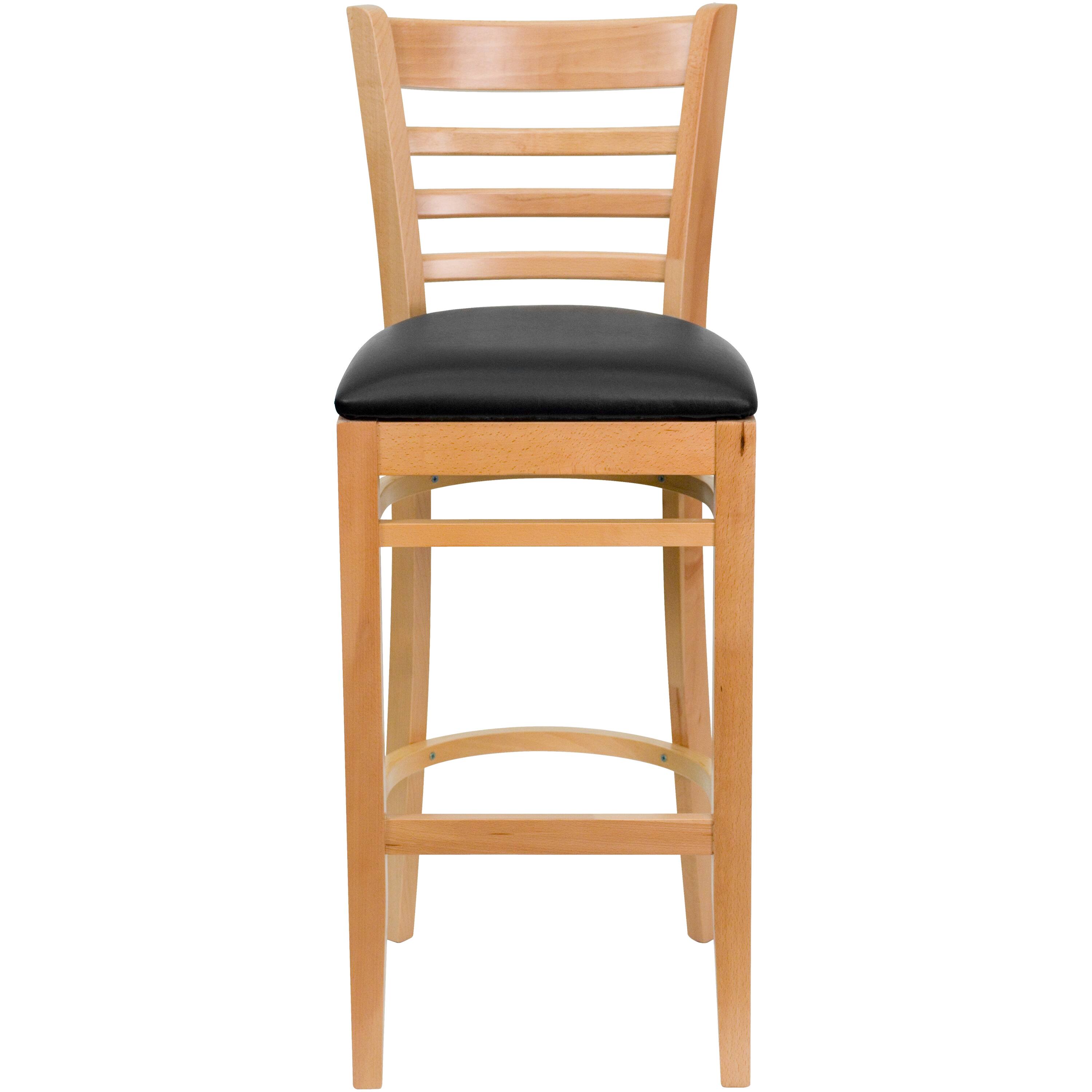 Alt View 5. Emma + Oliver - Ladder Back Wooden Restaurant Dining Barstool - Black Vinyl Seat/Natural Wood Frame.