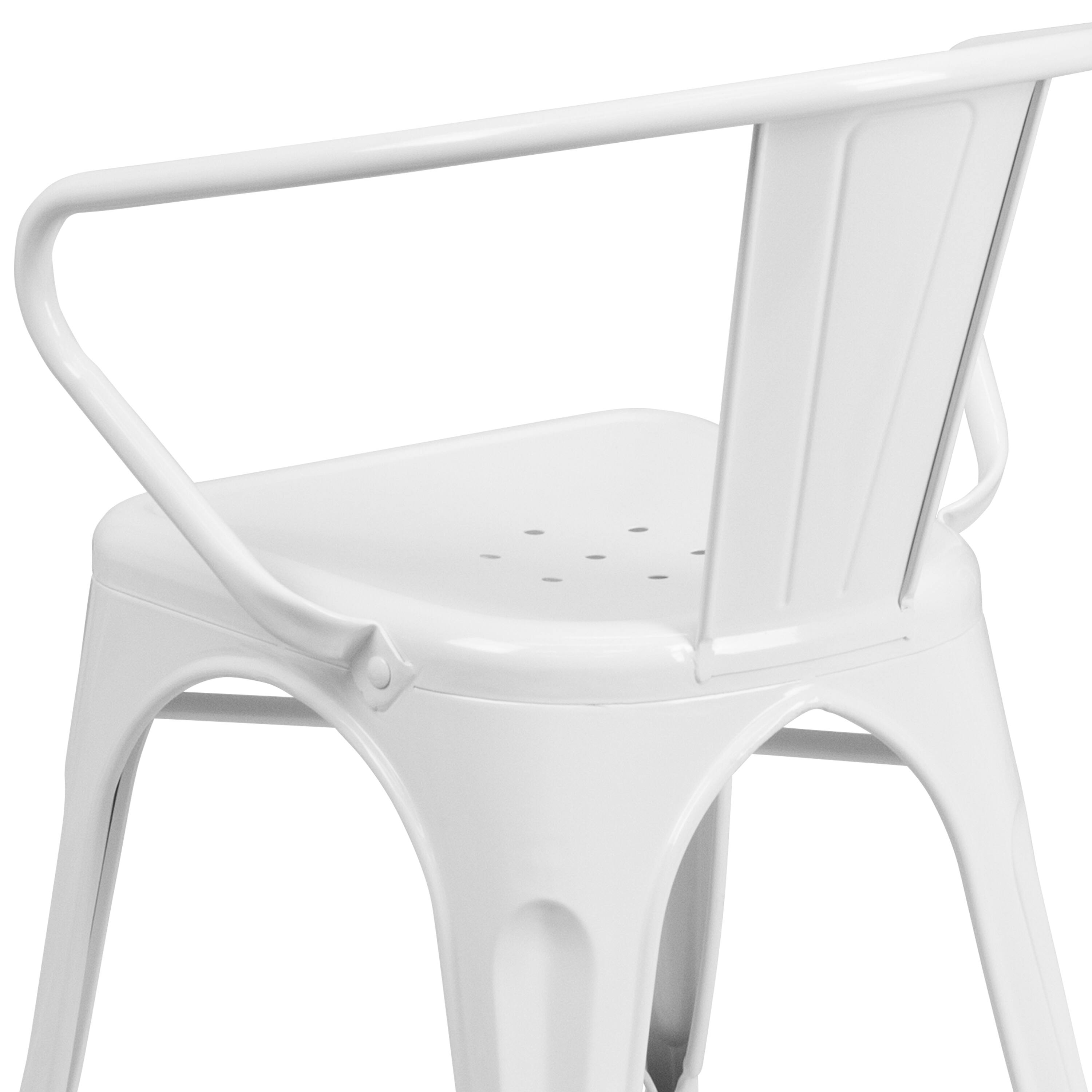 Alt View 9. Emma + Oliver - Commercial Grade Colorful Metal Indoor-Outdoor Chair with Arms - White.