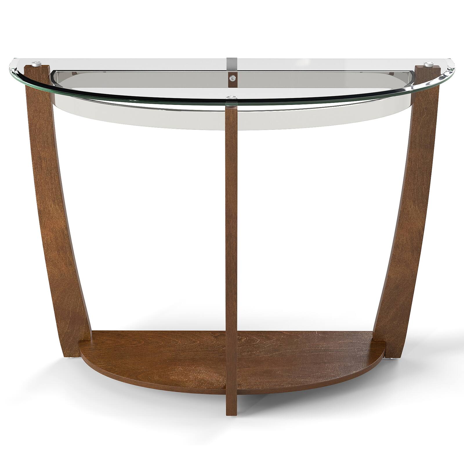 Alt View 9. Gymax - Gymax 2-tier Modern Half Moon Sofa Table w/Clear Glass Top & Open Shelffor Living Room Walnut - Walnut.