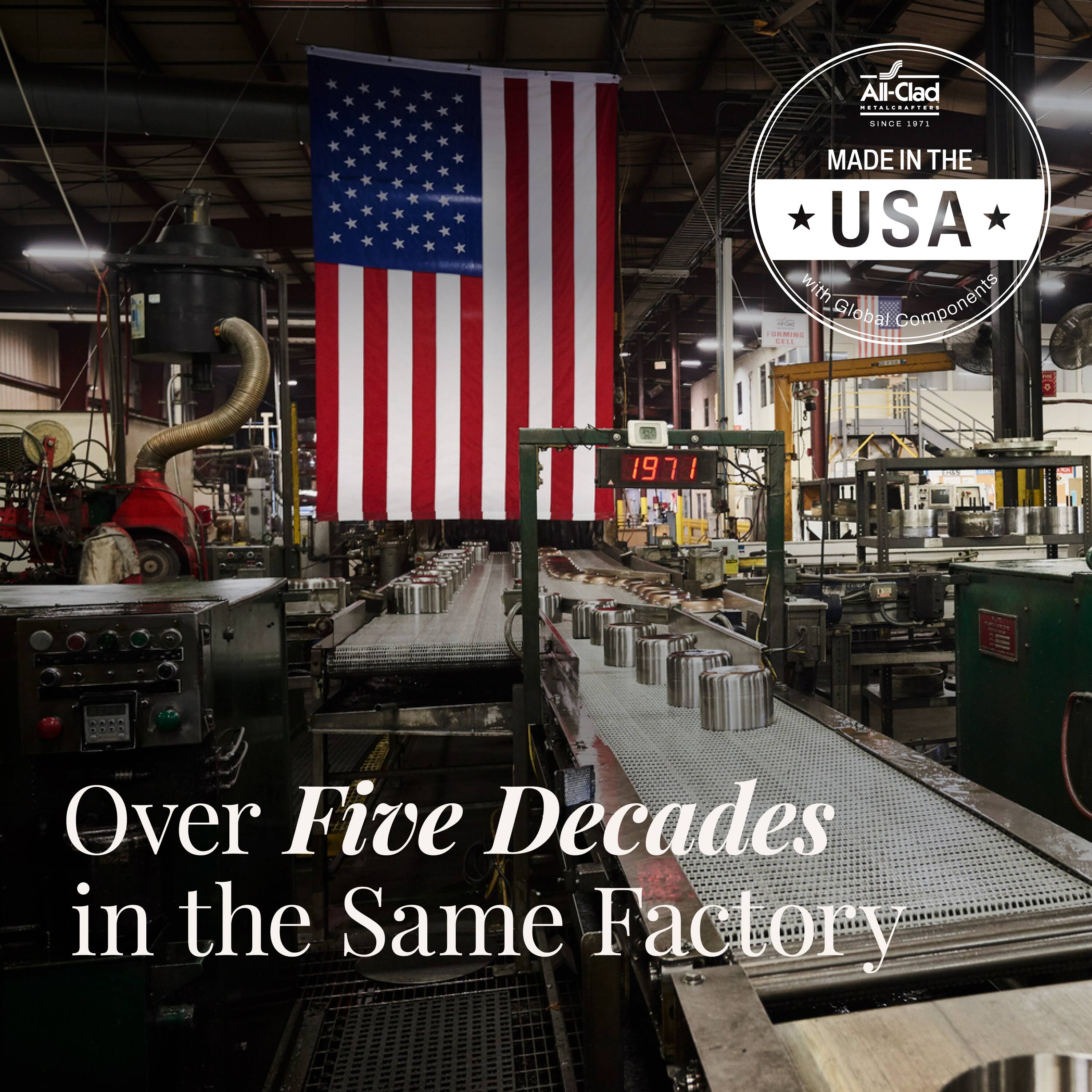 All-Clad METALCRAFTERS  
SINCE 1971  
MADE IN THE USA with Global Components  
Over Five Decades in the Same Factory