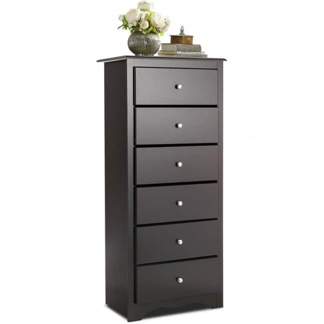 SlickBlue - Modern 6 Drawer Tall Dresser, Wooden Storage Cabinet - Espresso