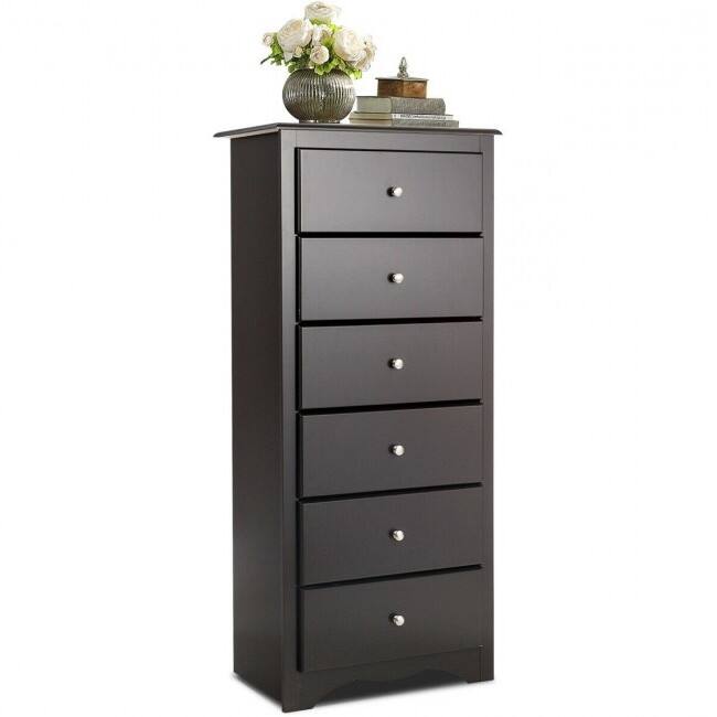 Front. Hivvago - Hivvago Modern 6 Drawer Tall Wood Dresser Chest - Espresso.