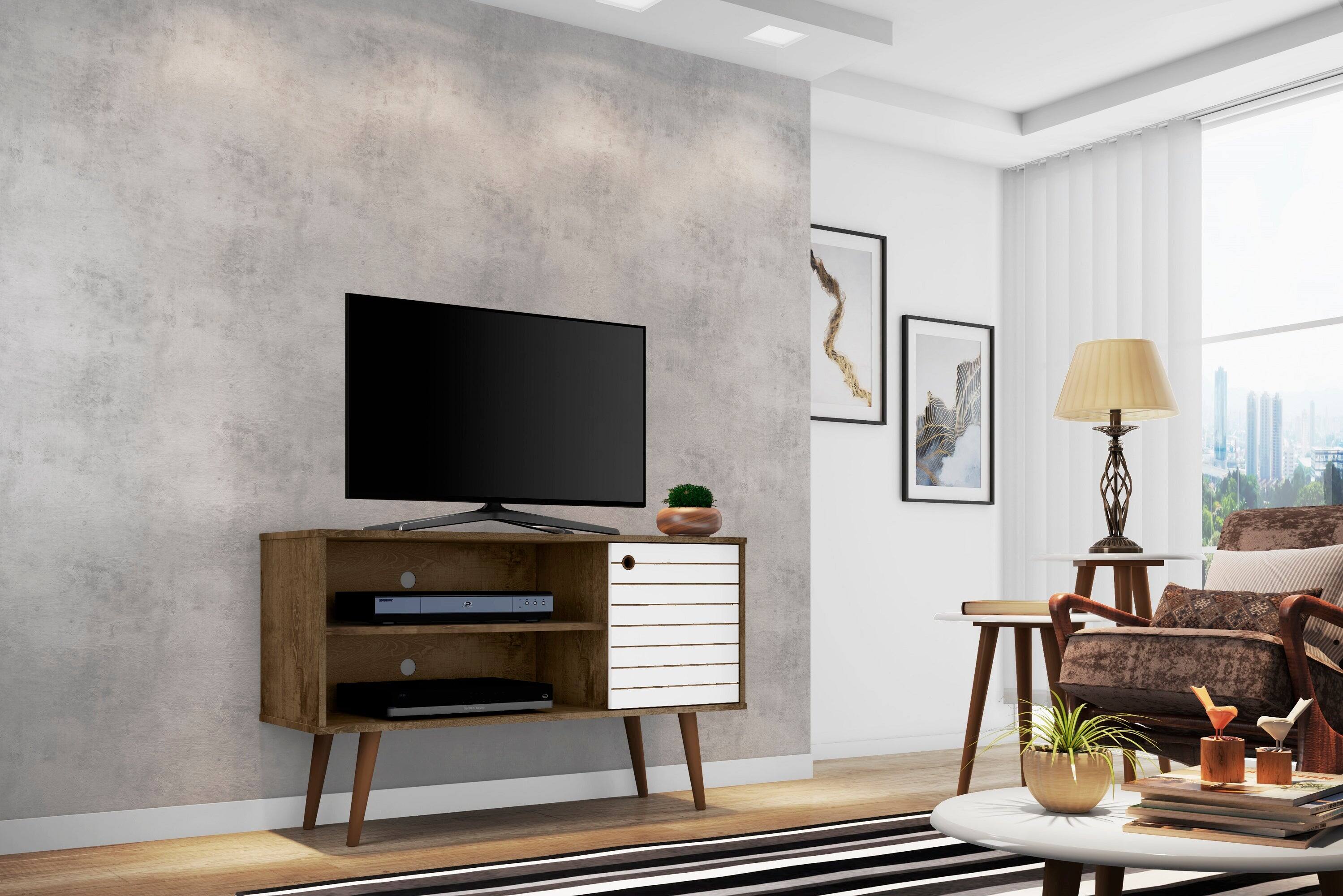 Left. Manhattan Comfort - Liberty Mid-Century Modern 43" TV Stand in Rustic Brown and White - Rustic Brown and White.