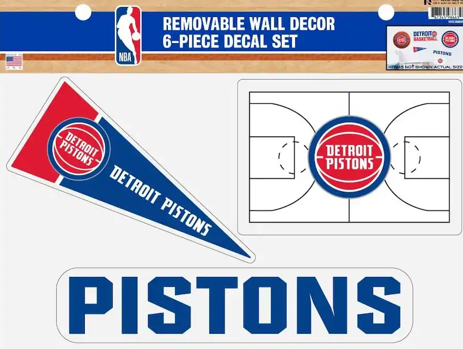 Rico Industries Detroit NBA Pistons Set of 6 Removable Wall Decal ...
