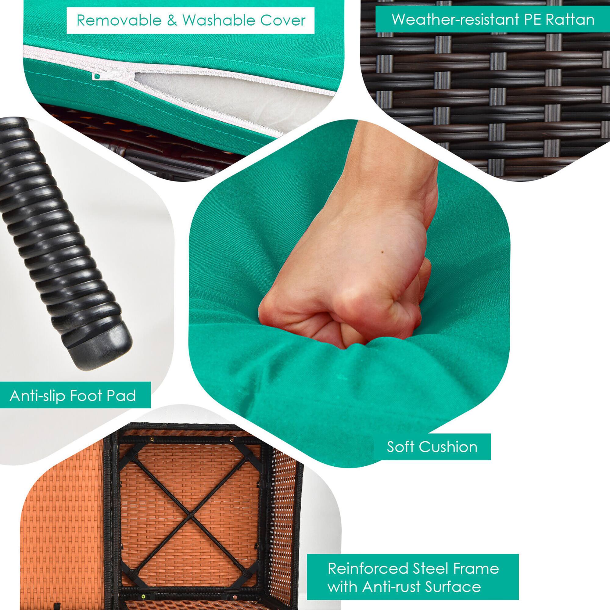Removable & Washable Cover, Weather-resistant PE Rattan, Anti-slip Foot Pad, Soft Cushion, Reinforced Steel Frame with Anti-rust Surface