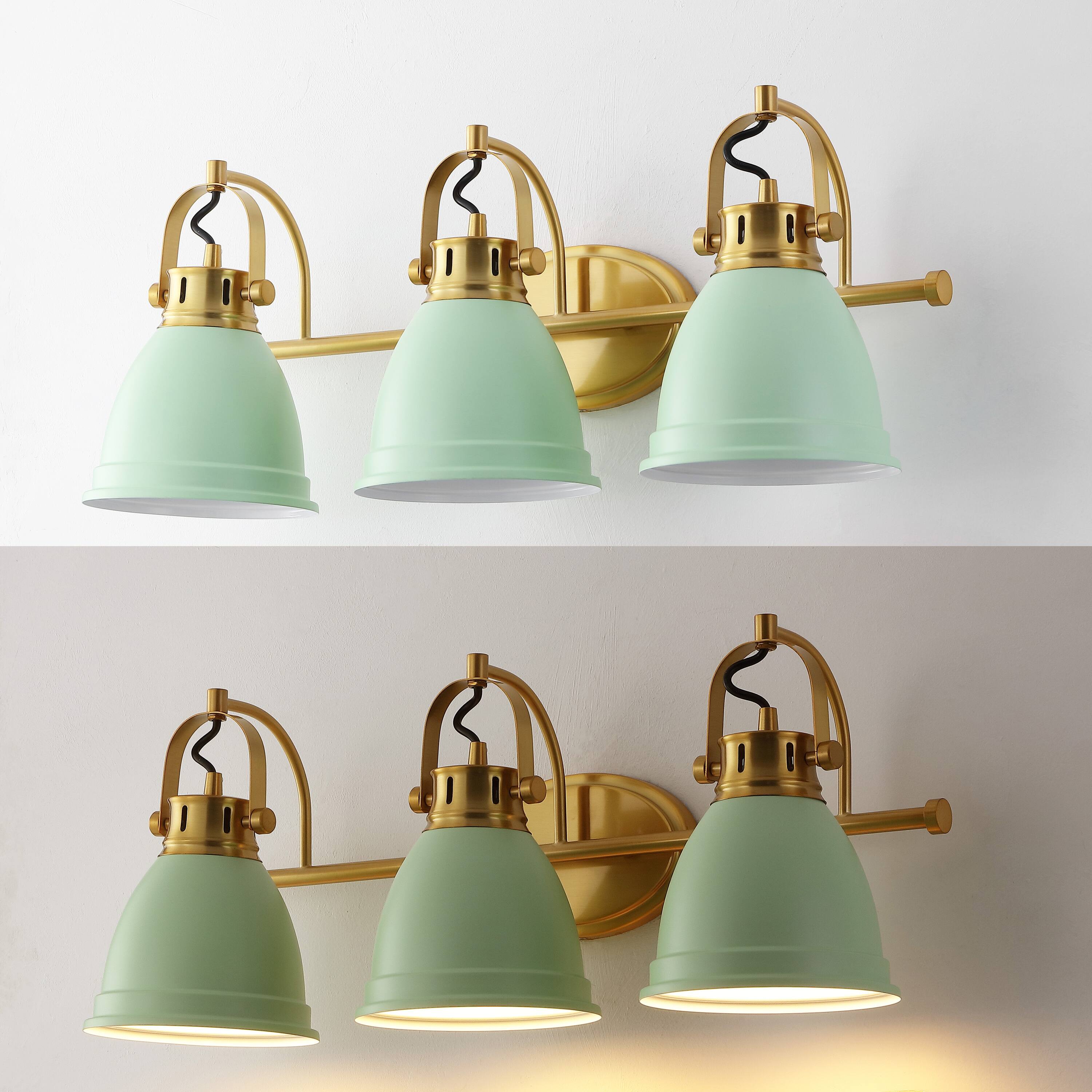 Alt View 4. Jonathan Y - Phineas 25.5" 3-Light Adjustable Farmhouse Bohemian Iron LED Vanity Light, Mint Green/Brass Gold - Mint Green.