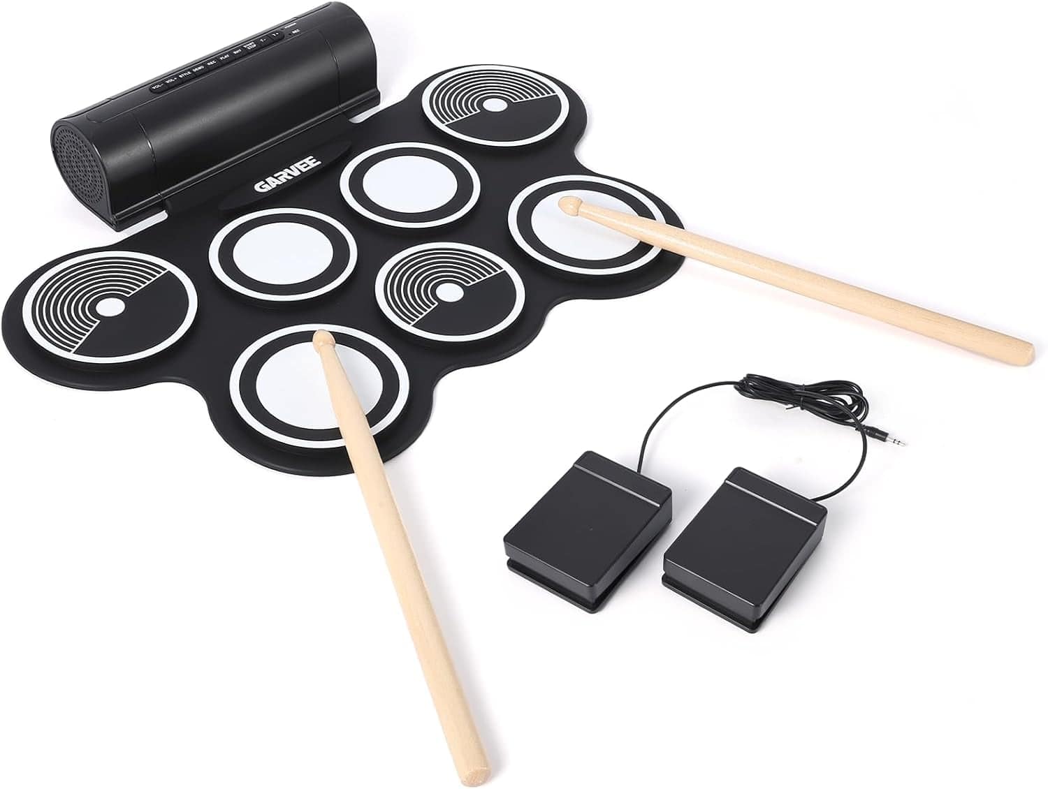 Homhougo - 7-Pad Electronic Drum Set with Headphone Jack, Speaker, Sticks & Pedals for Beginners - Black