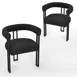 Boyel Living - Set of 2 Upholstered Dining Arm Chairs Boucle Fabric Accent Chairs with Metal Frame - Black