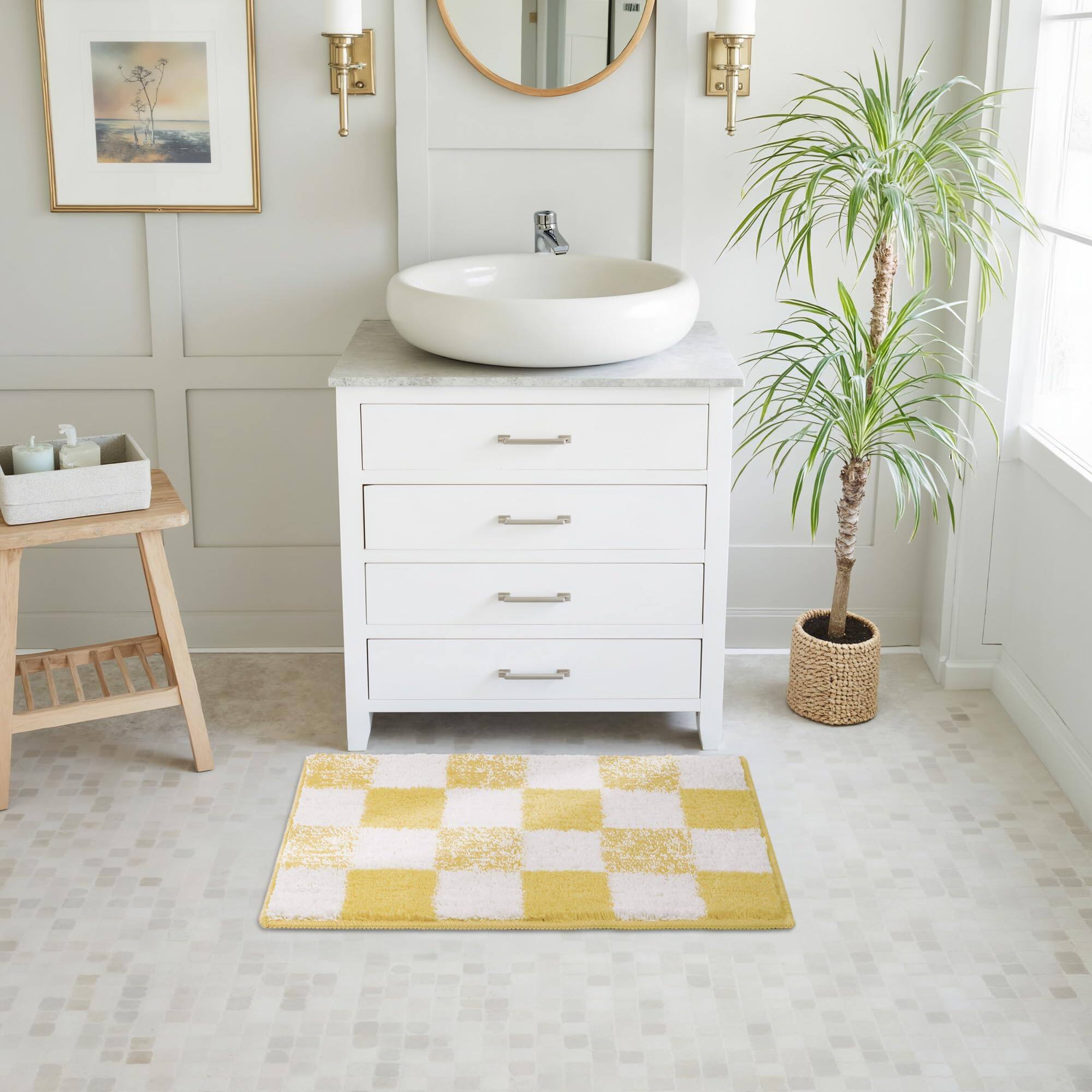 Alt View 8. Paradigms Interiors - Checkered Bathroom Rugs 24 X 16 Non-slip Bath Mats For Plush Shag Absorbent Microfiber Ultra Soft Mat Cute Washable Rug - Blue-1'8" x 2'8" (Rectangular).
