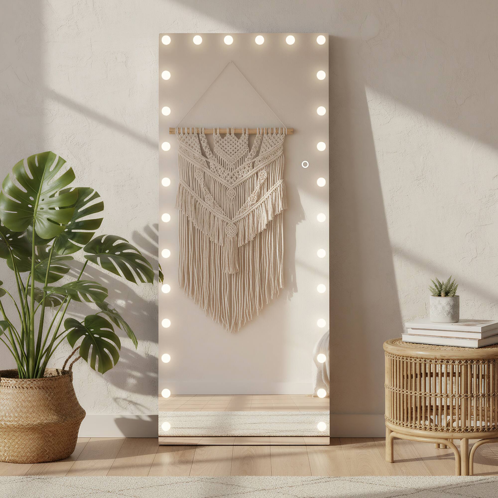 Spaco - 83 x 36 Rectangle LED Full-Length Tempered Mirror with 22 Dimmable Bulbs and 3 Colors Smart Touch Control - White