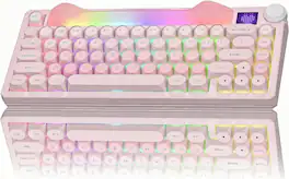 Womier - K80 75% Wireless Mechanical Keyboard with Screen and Knob, RGB/Hot Swappable/PBT Keycaps, VIA Programmable for Mac/PC - Pink