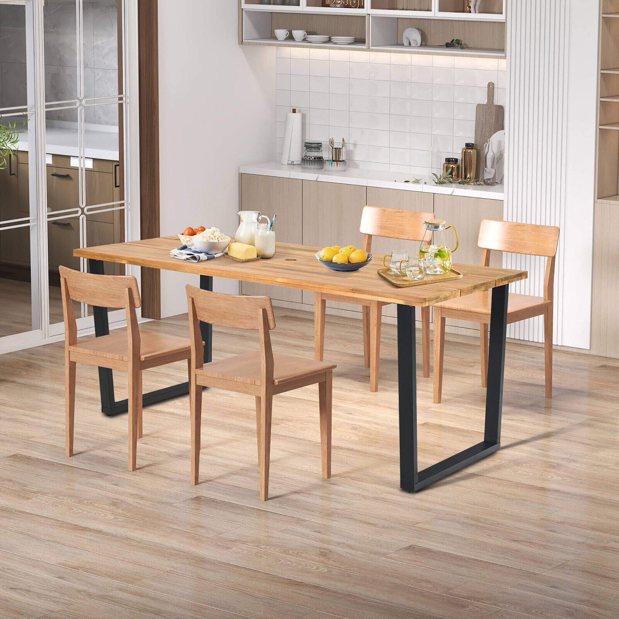 Alt View 1. Gymax - Gymax Patio Rectangle Dining Table Acacia Wood w/ 2'' Umbrella Hole Indoor & Outdoor Deck - Natural + Black.