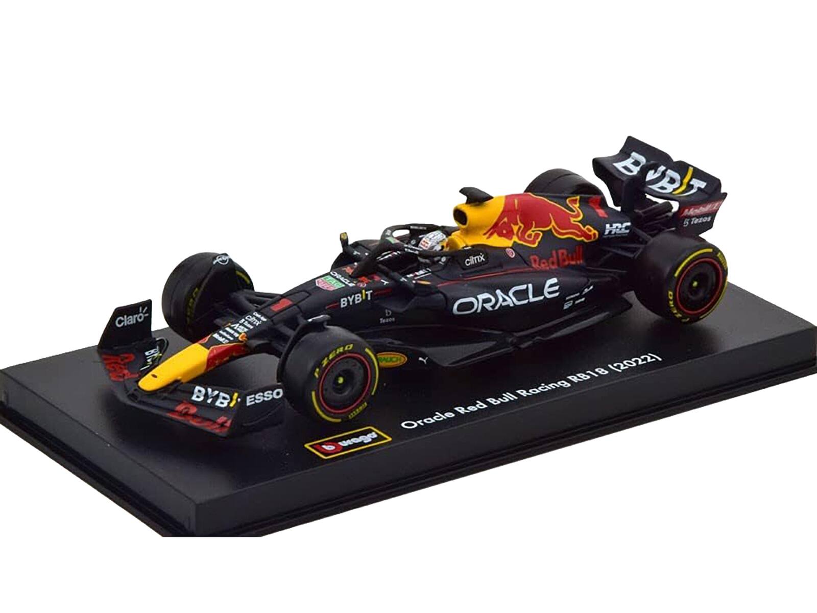Claro  
BYBIT  
ESSO  
Red Bull Racing  
Oracle Red Bull Racing RB18 (2022)  
BYBIT  
ESSO  
Oracle  
Red Bull  
BYBIT  
Claro  
HRC  
15 Tezos  
Oracle Red Bull Racing RB18 (2022)