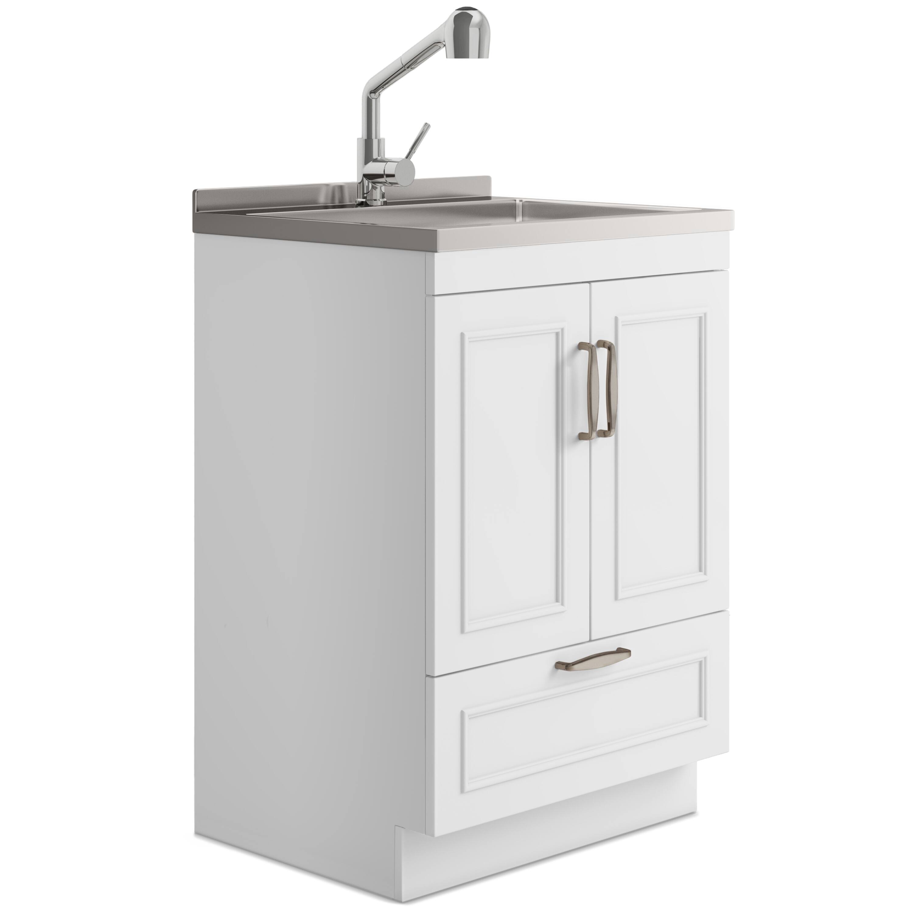 Front. Simpli Home - Cardinal  All-in-One 24-inch Utility Sink & Cabinet - Pure White.
