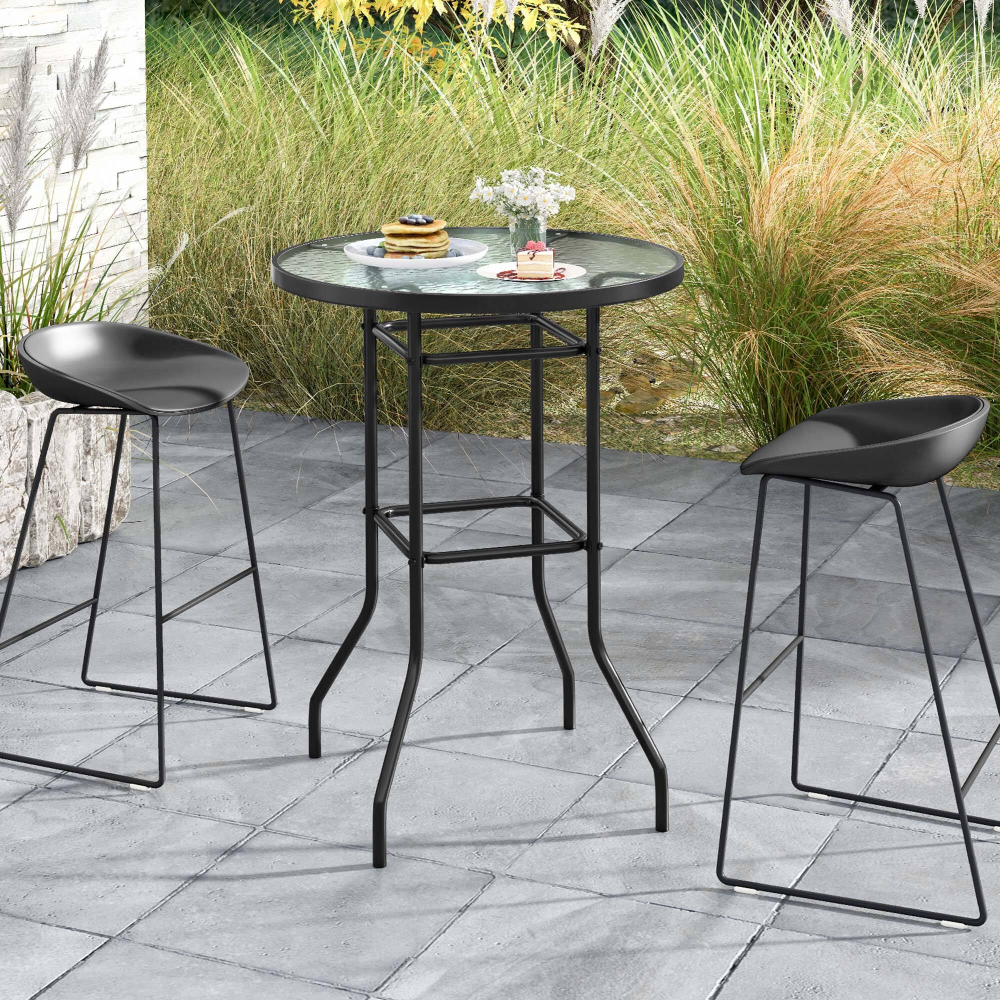 Alt View 1. Costway - Costway 38" Patio Round Counter Height Bar Table withTempered Glass Tabletop Poolside - Black.