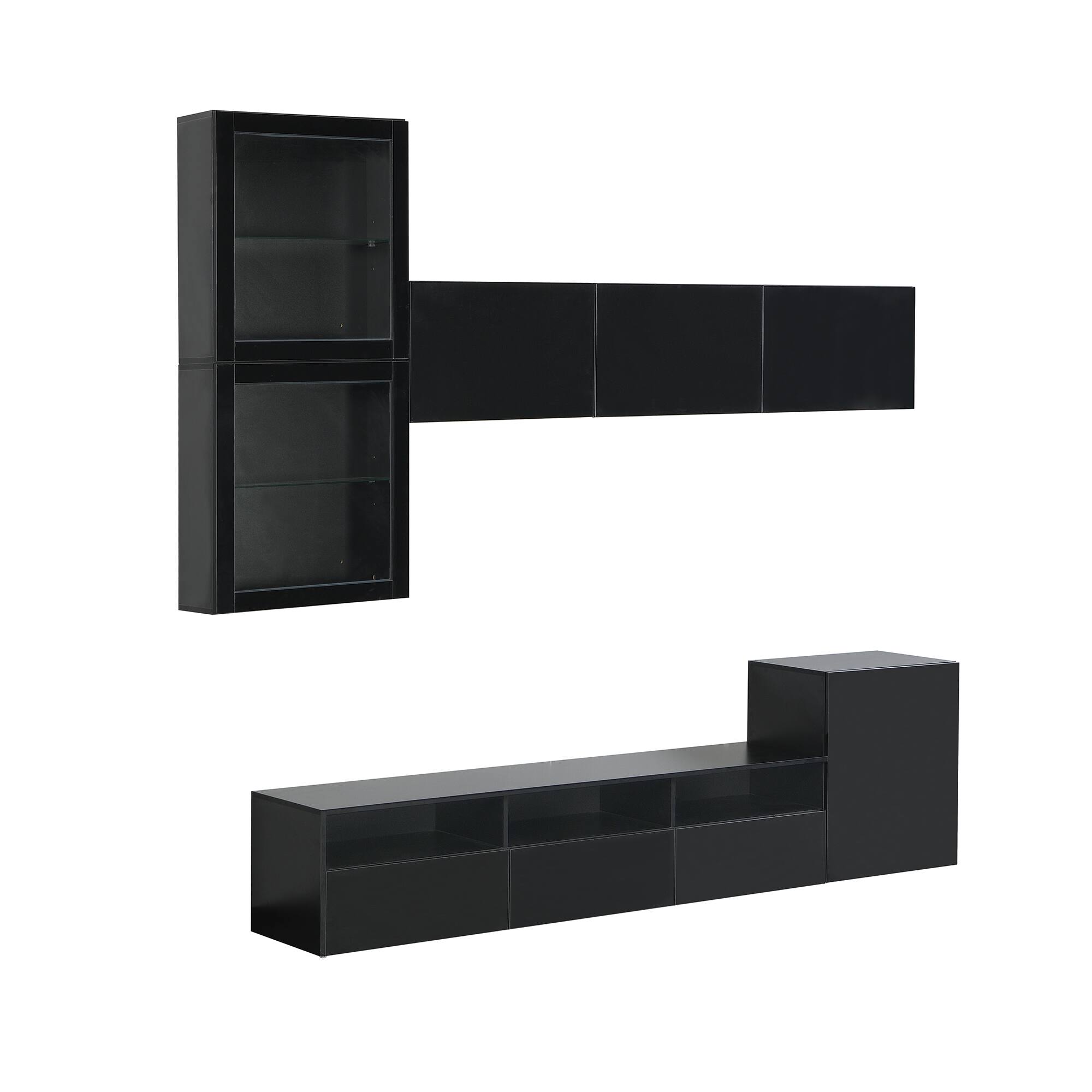Alt View 6. APRILSOUL - High Gloss TV Stand Ample Storage Wall Mounted Cabinets for TVs Up to 78 Black - Black.