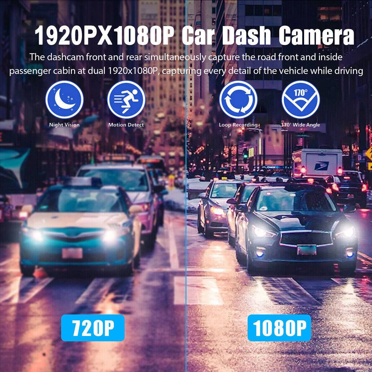 1920PX1080P Car Dash Camera

The dashcam front and rear simultaneously capture the road front and inside passenger cabin at dual 1920x1080P, capturing every detail of the vehicle while driving

- Night Vision
- Motion Detect
- Loop Recording
- 170° Wide Angle

720P

1080P