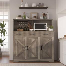 Jojoka - Farmhouse Sideboard Buffet with Microwave Stand,Varied Storage with Drawers and Cabinets - Gray