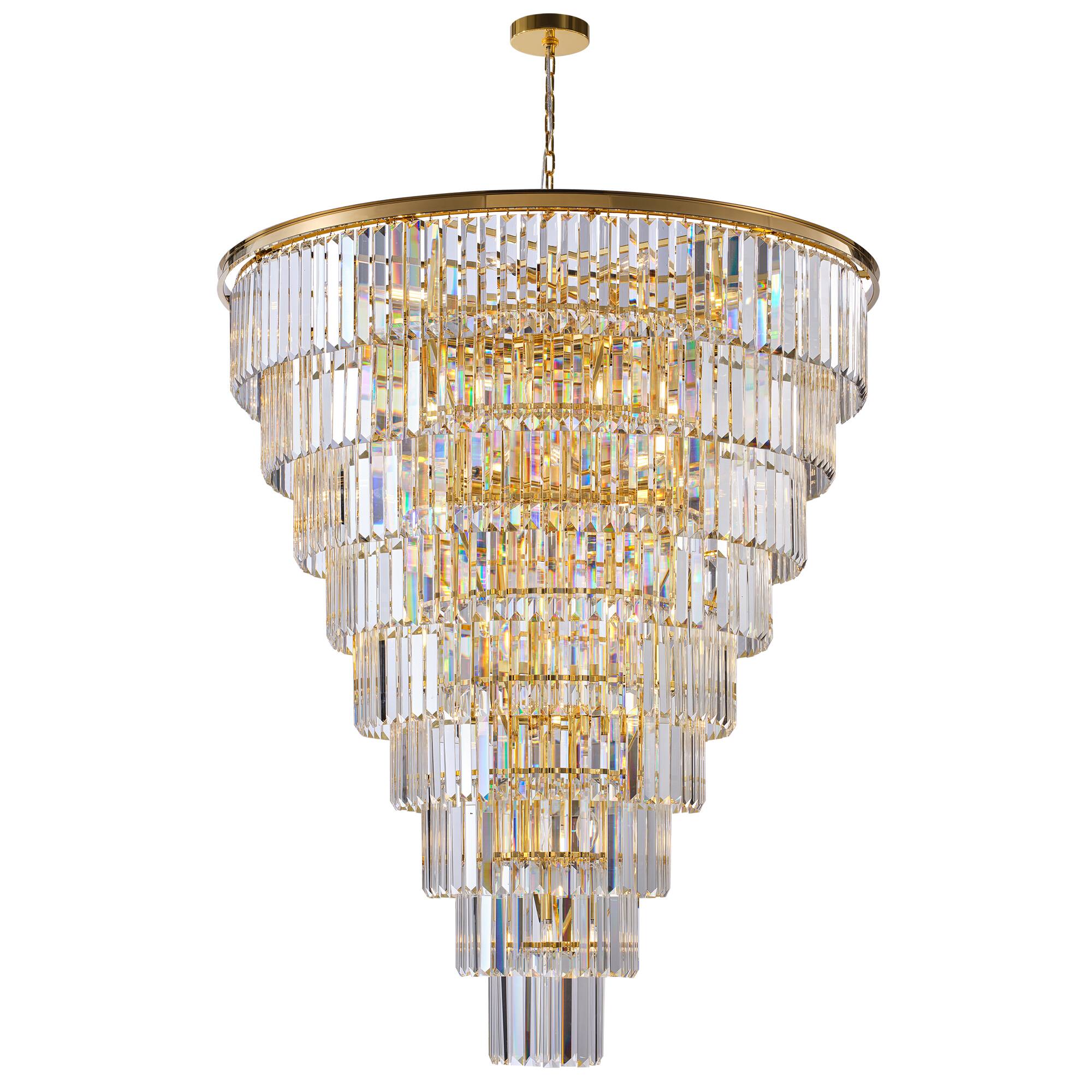 Alt View 4. Boyel Living - 48 Inch Gold Tiered Crystal Tube Chandelier 45 Light E12 Pendant with 580 Crystal Rods.