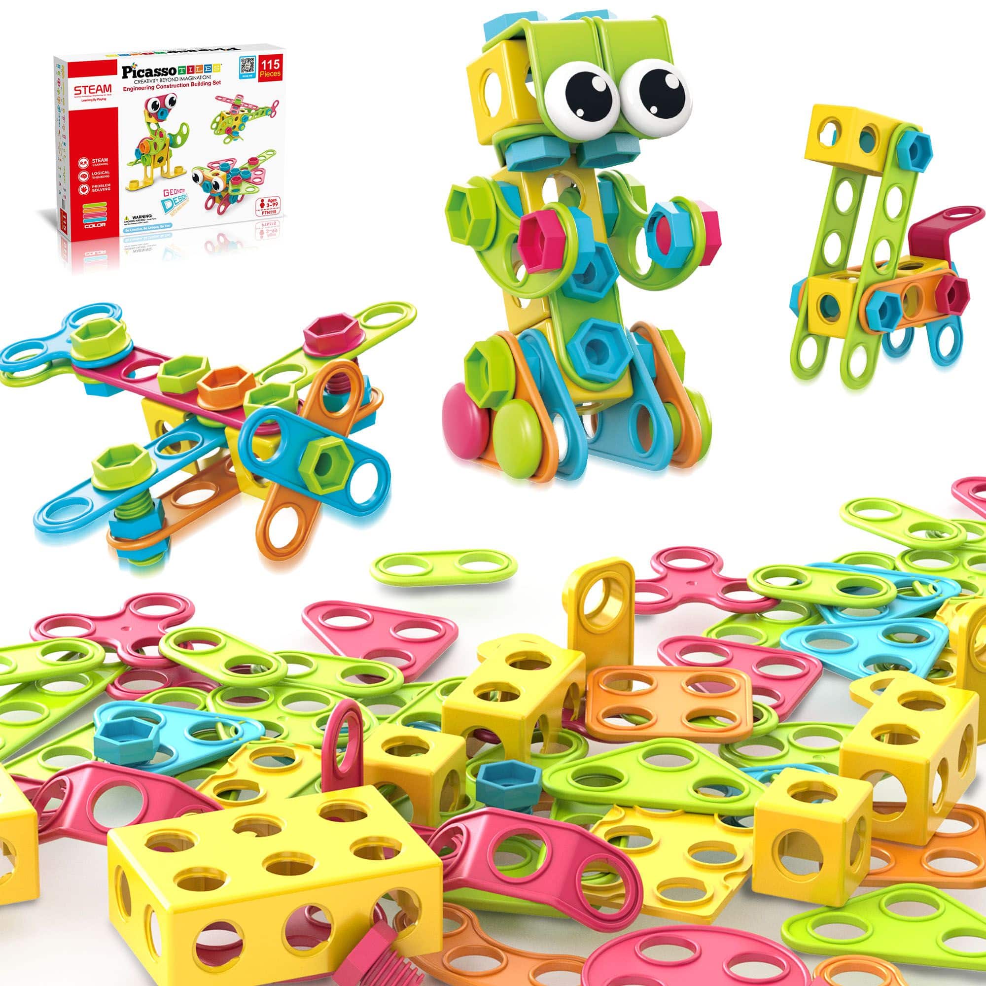 PicassoTiles - 115 Piece Engineering Construction Toy with Hand Tools