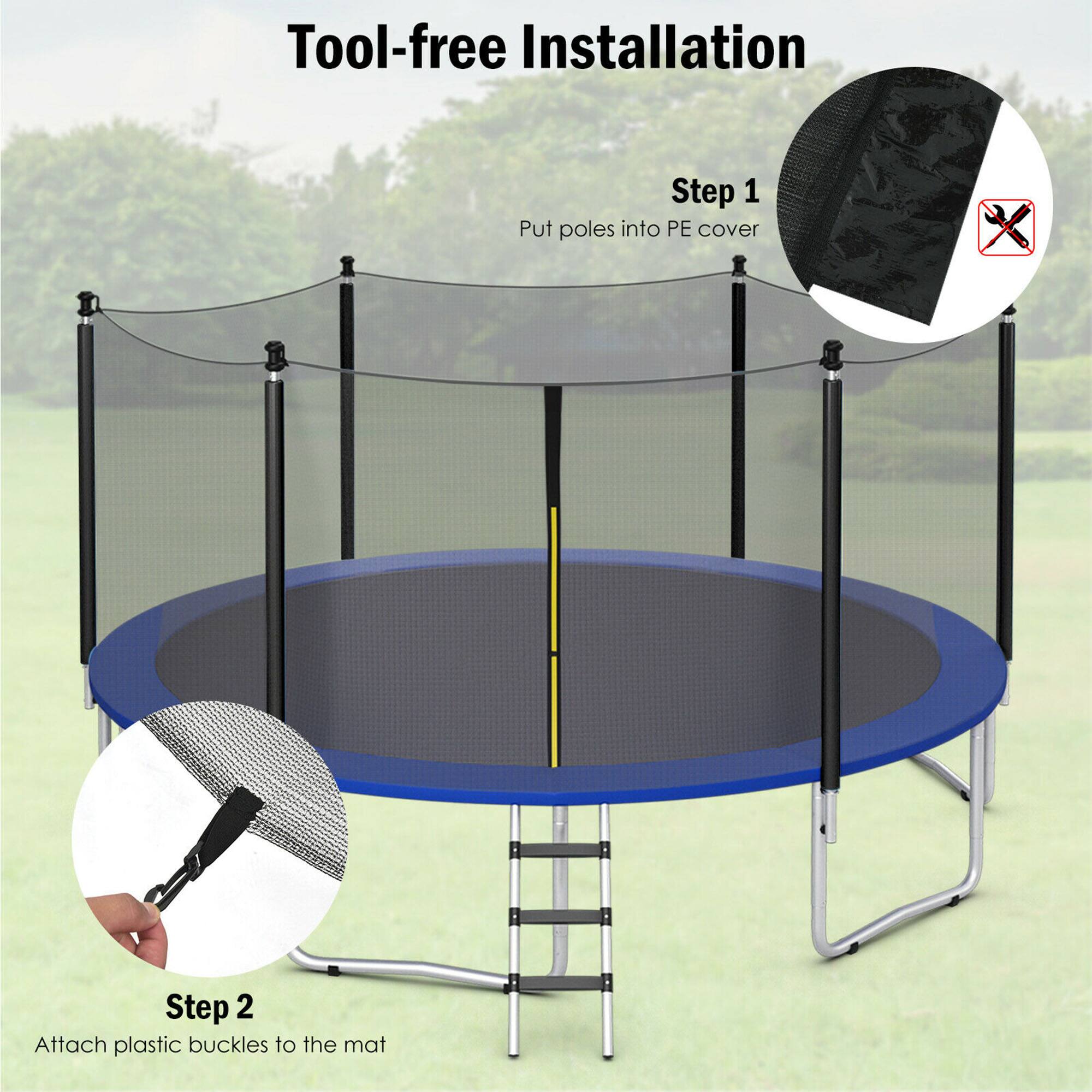 Tool-free Installation

Step 1: Put poles into PE cover

Step 2: Attach plastic buckles to the mat