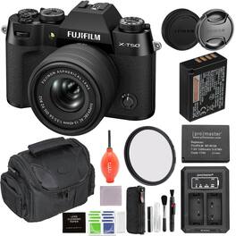 Fujifilm - X-T50 Mirrorless Camera with 15-45mm Lens (Black) Bundle with Extra Battery, Charger and More