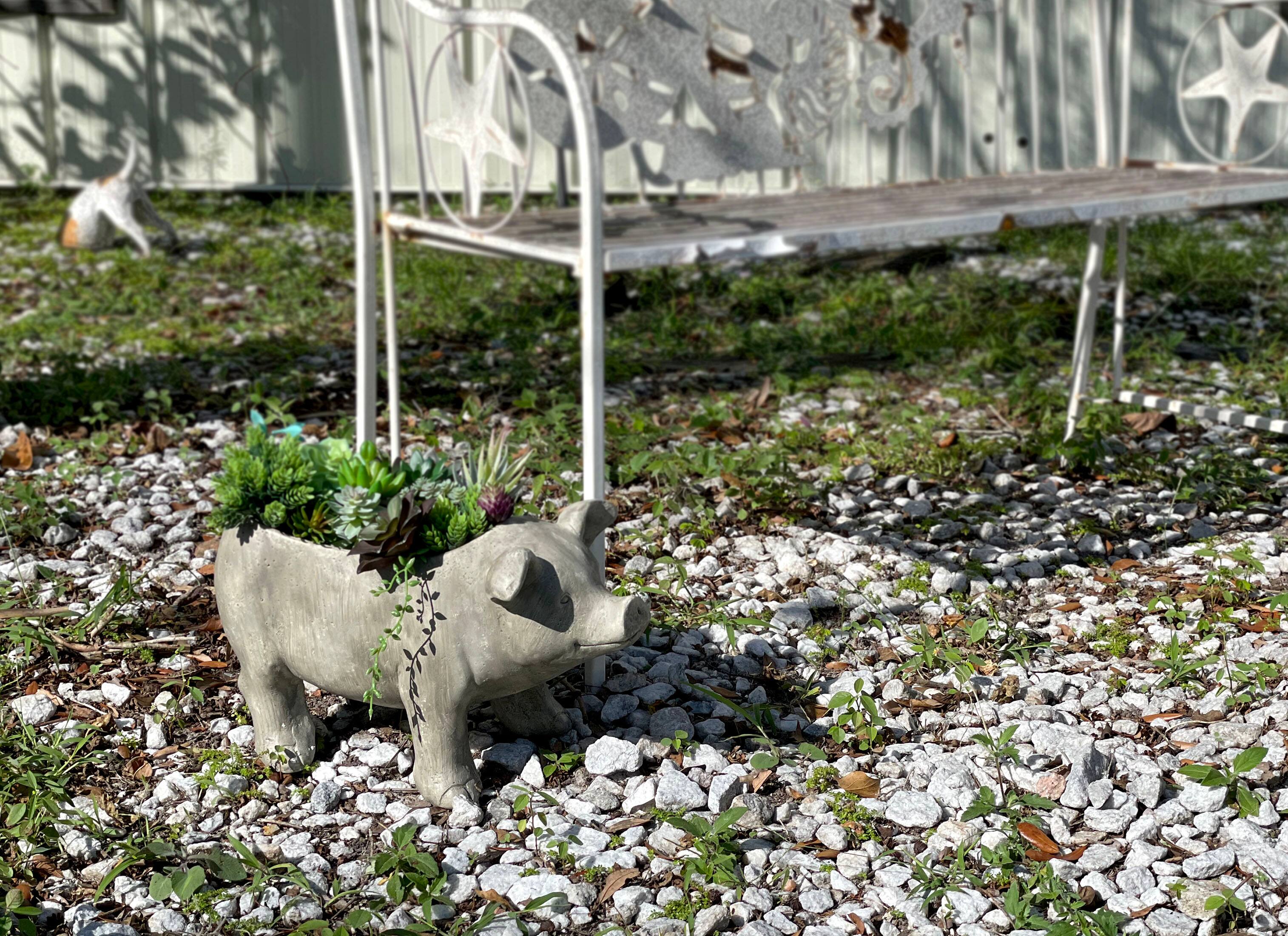 Alt View 3. Zeckos - 17 Inch Long Weathered Gray Finish Smiling Pig Planter - Grey.