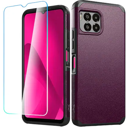 Front. Kitcheniva - Dual Layers Rugged Cover With Tempered Glass For REVVL 7 Pro 5G Dark Purple - Dark Purple.