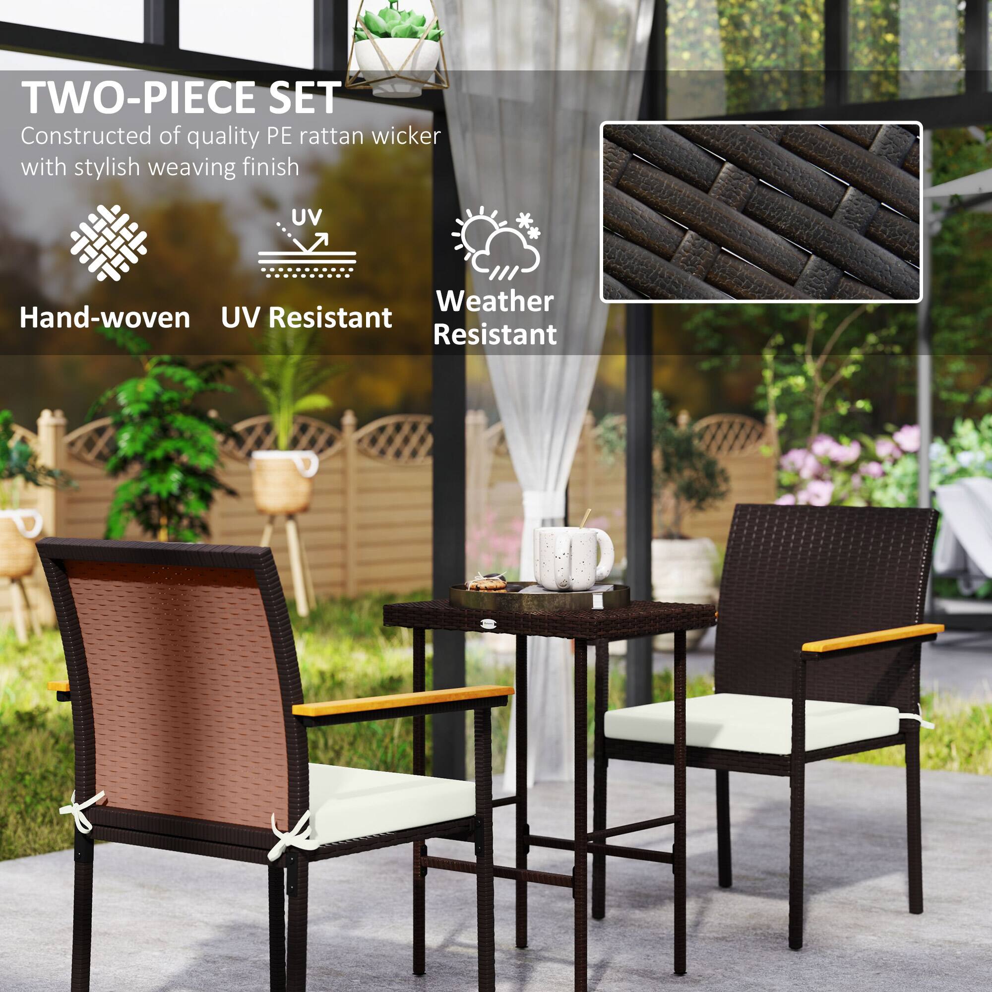 TWO-PIECE SET, Constructed of quality PE rattan wicker with stylish weaving finish, Hand-woven, UV Resistant, Weather Resistant