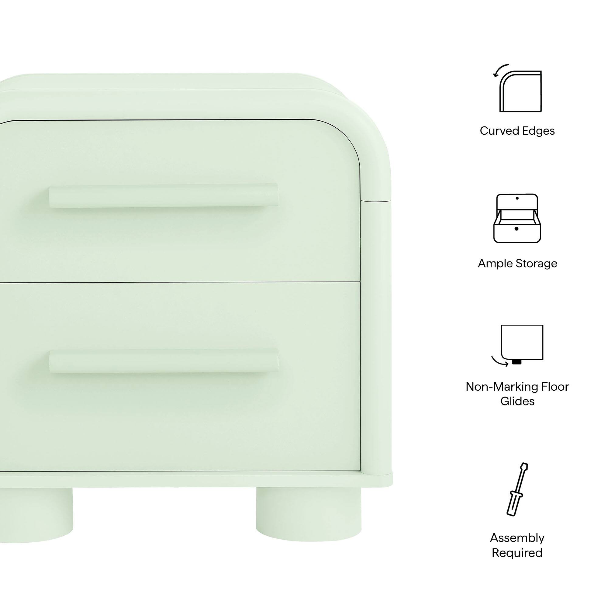 Curved Edges, Ample Storage, Non-Marking Floor Glides, Assembly Required