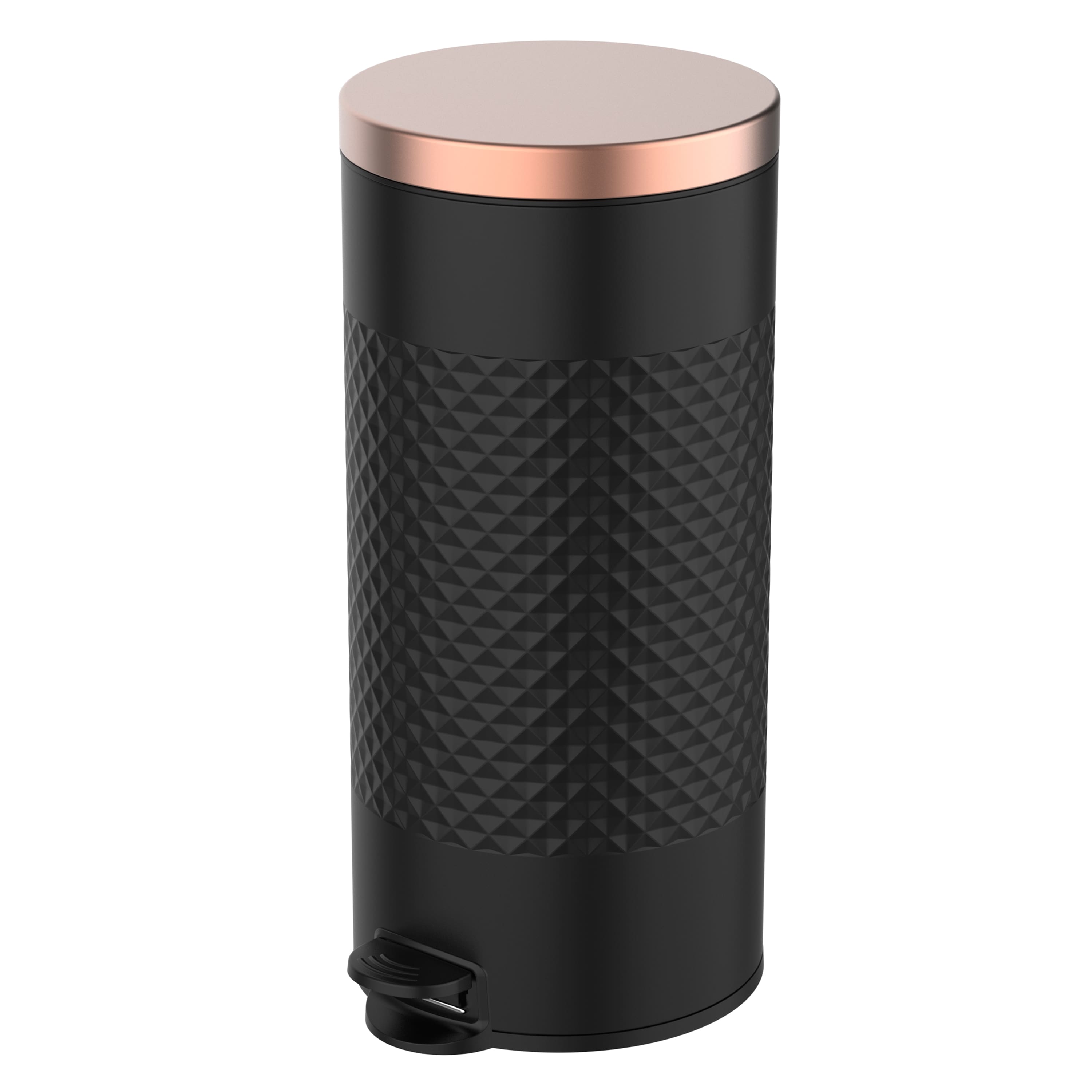 Front. Innovaze - 8 Gal./30 Liter Black Carbon Steel Step-On Trash Can with Diamond Texture – Kitchen & Home Use - Black.