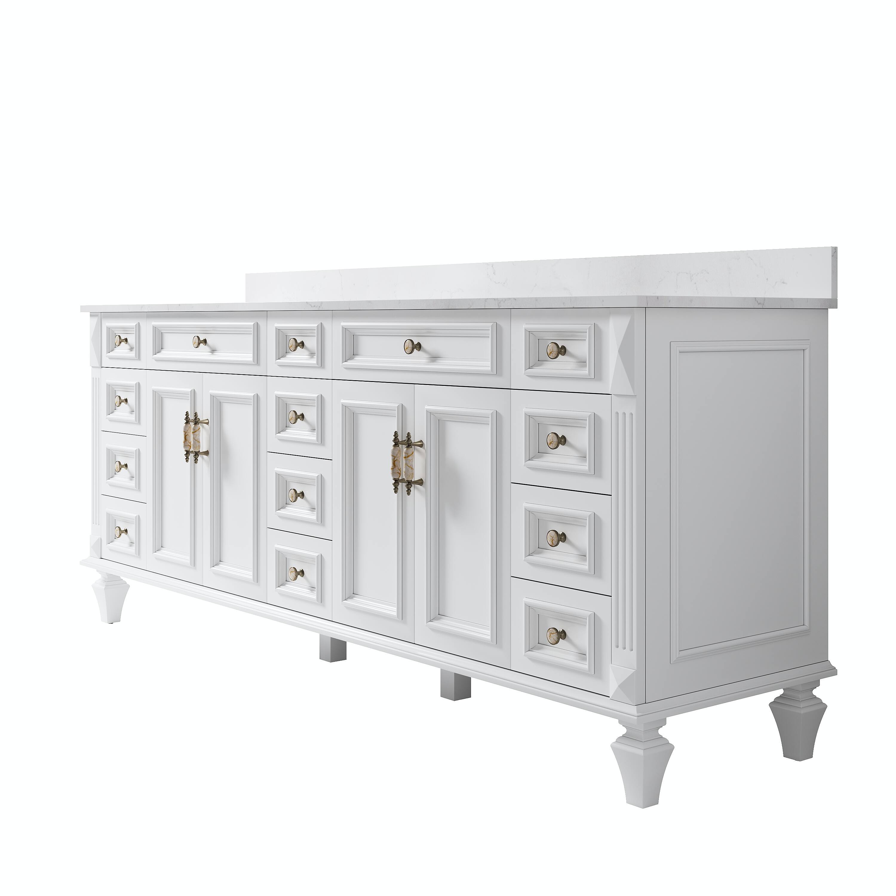 Alt View 8. WELLFOR - ARTWOOD 84 in. Solid Wood Bath Vanity with Quartz Top, Double Sink, Soft Close, Assembled - White.