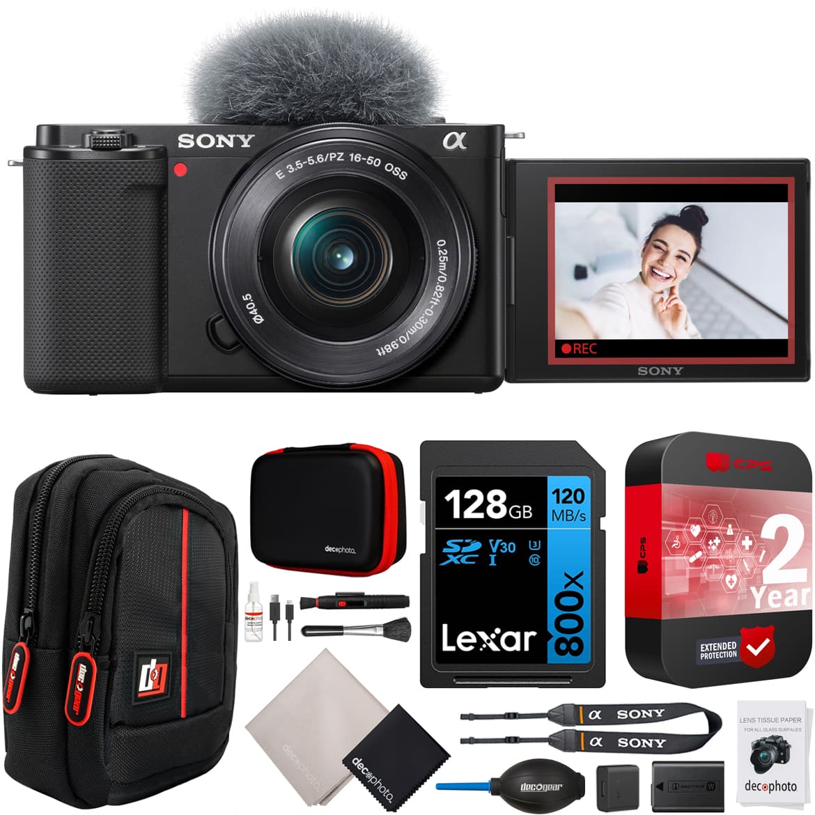 Sony - ZV-E10 Mirrorless Vlog Camera Black + 16-50mm Lens Kit +Extended Warranty Bundle