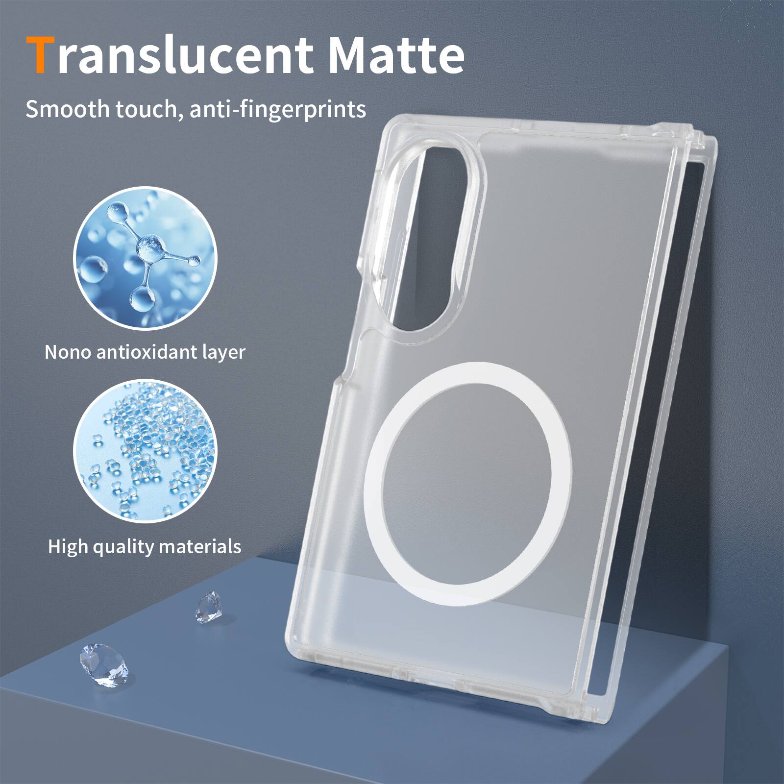 Translucent Matte  
Smooth touch, anti-fingerprints  
Nono antioxidant layer  
High quality materials