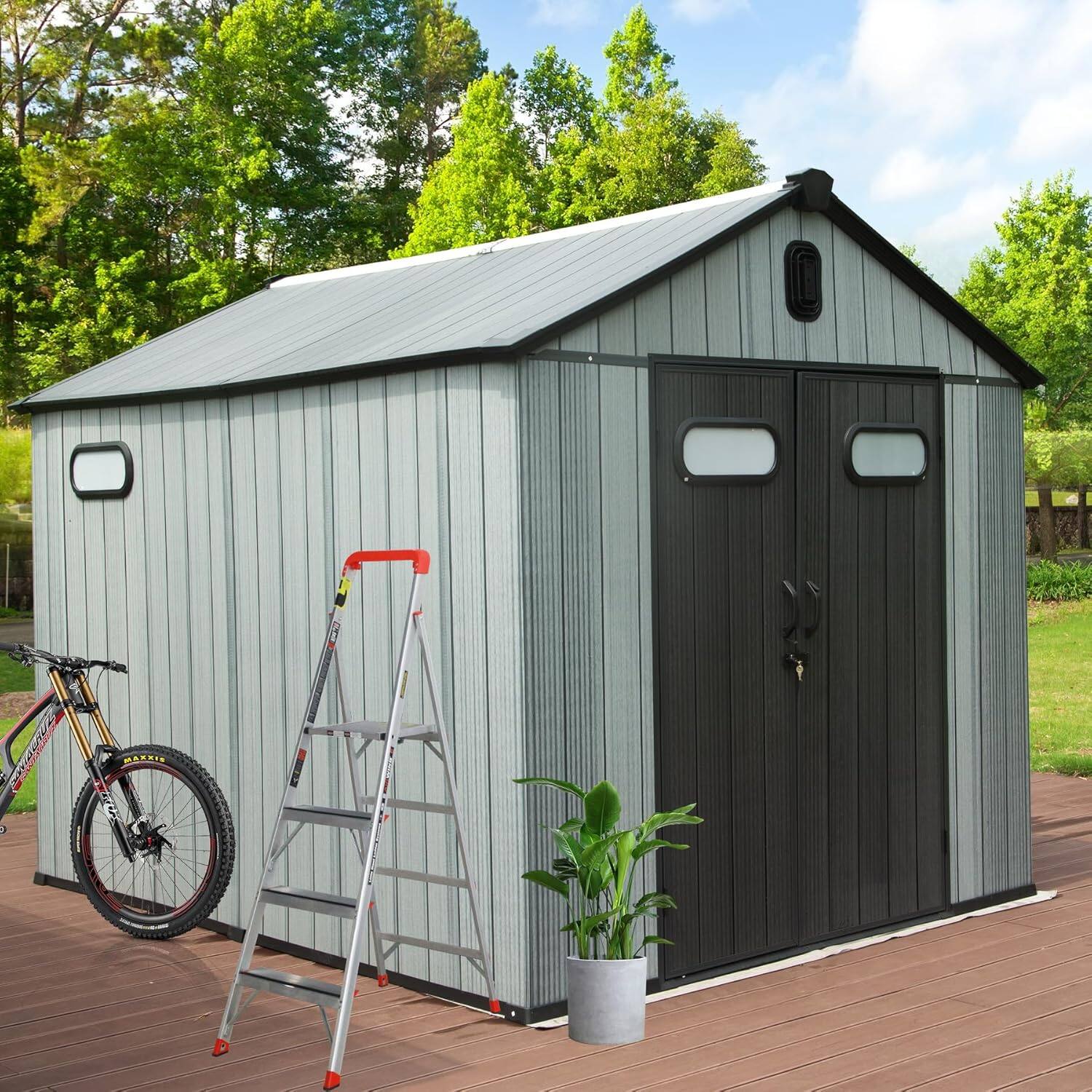 Angle. Mondawe - 8x12FT Resin Storage Shed, Waterproof Outdoor Tool Storage Shed - Gray.
