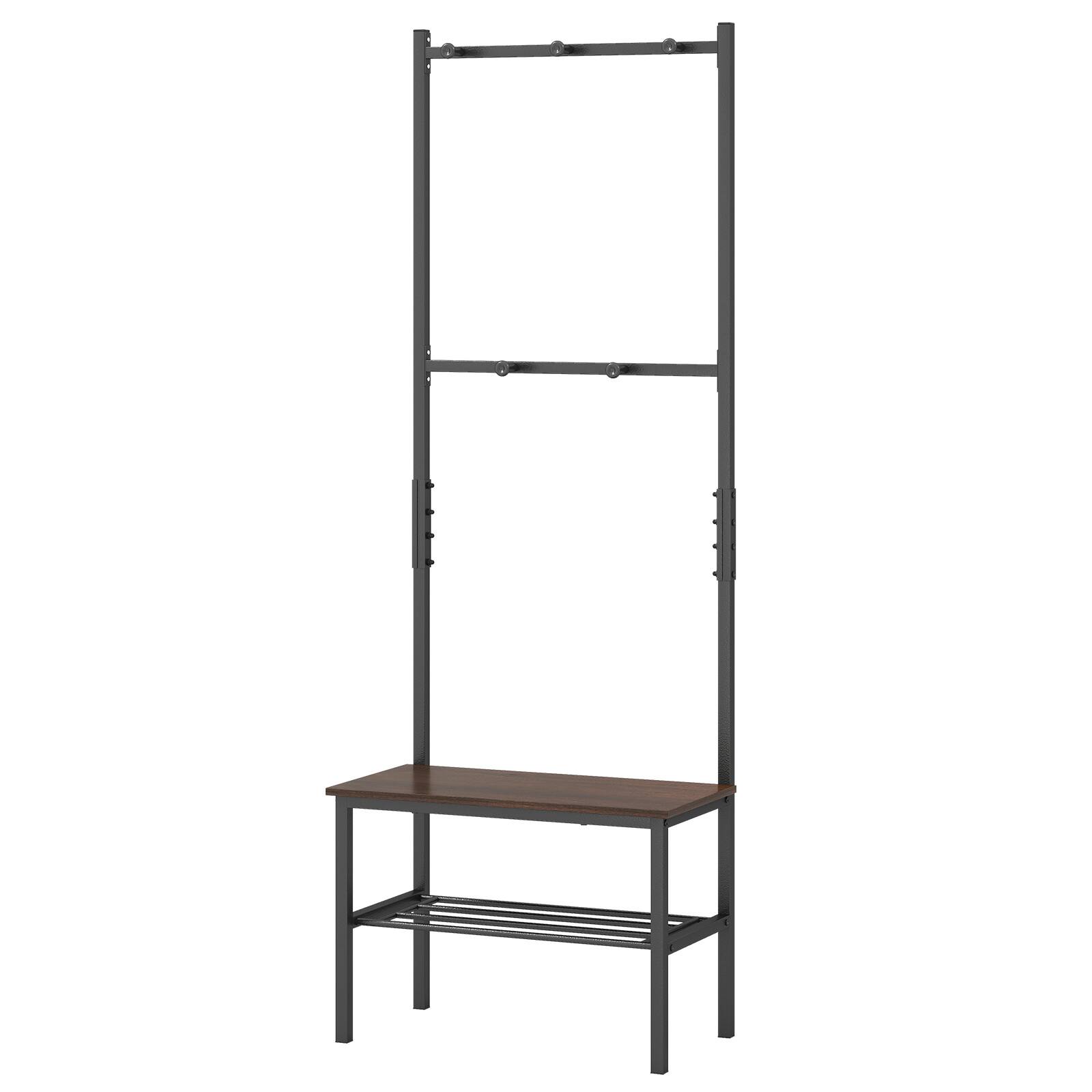 Alt View 9. Gymax - Gymax 3-in-1 Hall Tree w/Hooks & Shoe Storage Heavy Duty Metal Frame for Entrance - Brown.