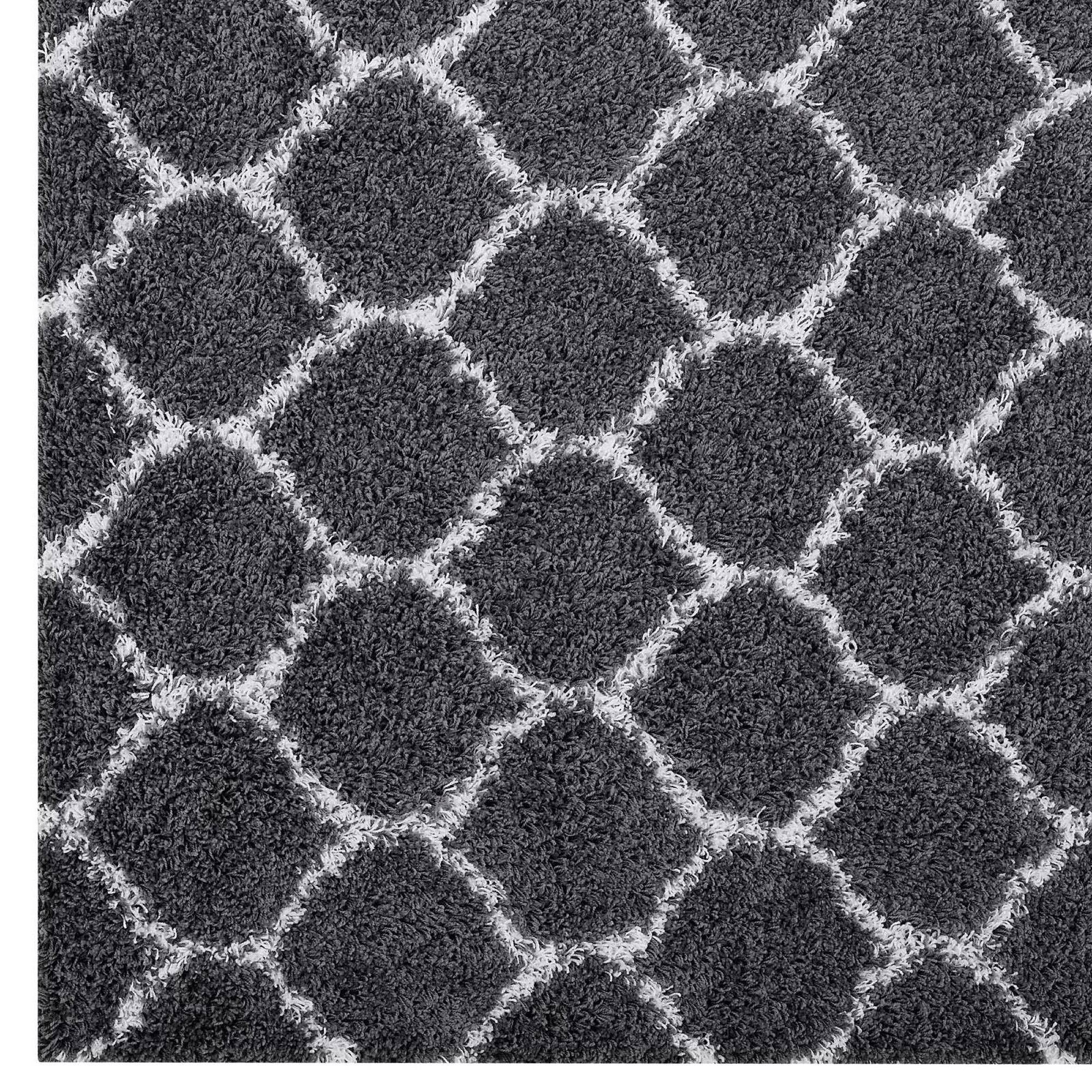 Alt View 1. Modway - Solvea Moroccan Trellis Shag Area Rug - Dark Gray and Ivory.