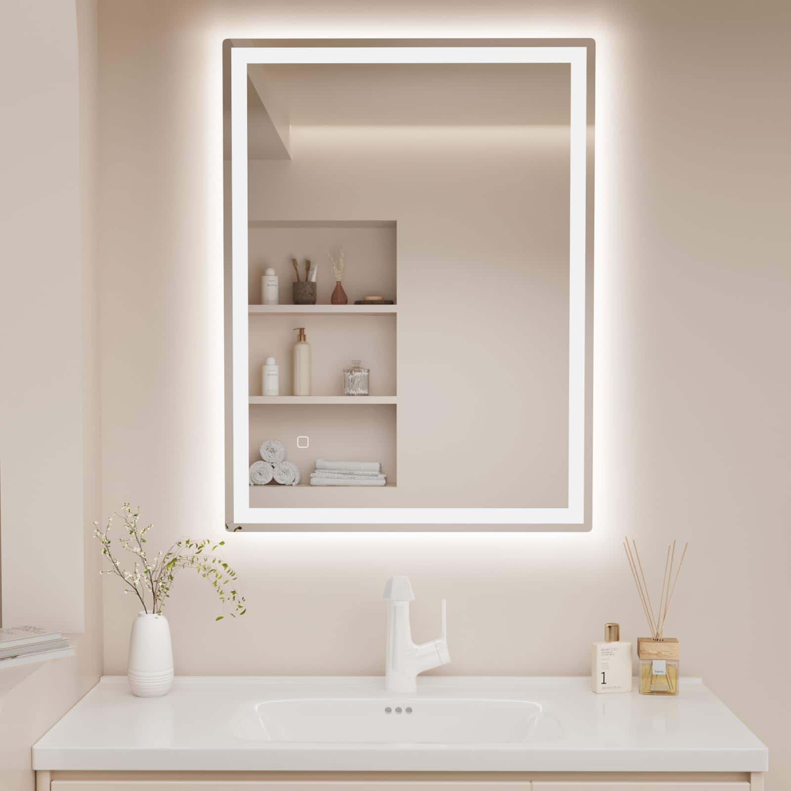 Earthley Blooms - Led Bathroom Mirror With Lights 32"x 24" Wall Vanity Anti-fog Front And Backlit Lighted Dimmable Shatterp - Frameless-55"L x 40"W