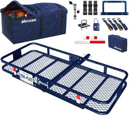 Mockins - 60 in. x 30 in. x 6 in. Navy Trailer Hitch Cargo Carrier w/ 30 Cu Ft. Cargo Bag, License Plate Holder and Accessories