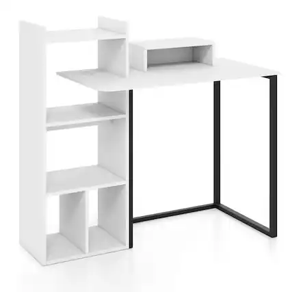Front. Costway - Costway Computer Desk with Charging Station 43.5" Study Desk with Ergonomic Monitor Stand - White & Black.