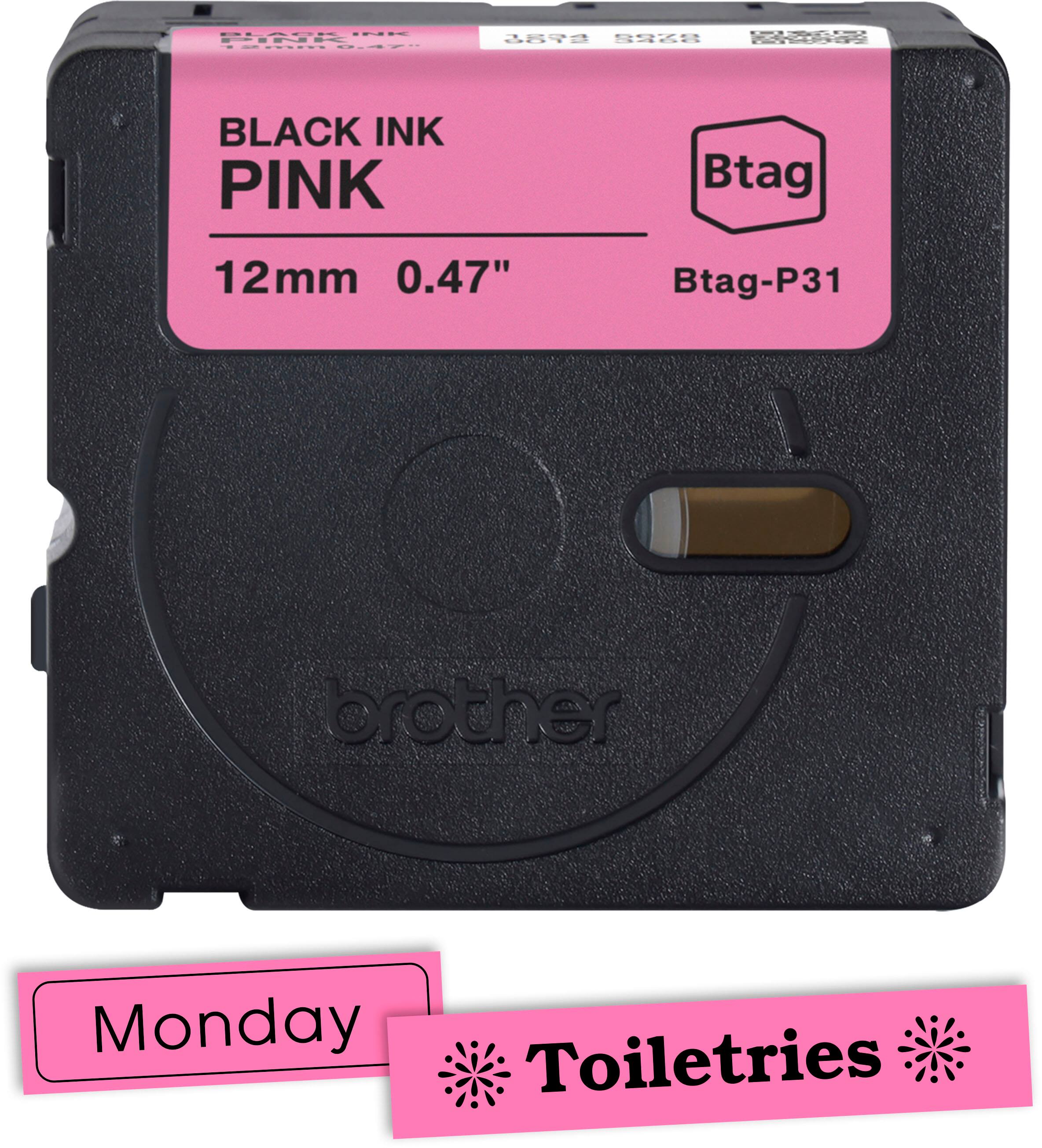 Monday Toiletries Black Ink Pink Btag 12mm 0.47" Btag-P31