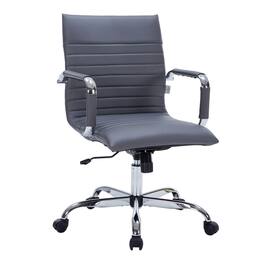 LeisureMod - Harris Mid-Back Leather Office Chair Adjustable Height Tilt Computer Task Chair with 360-Degree Swivel - Gray