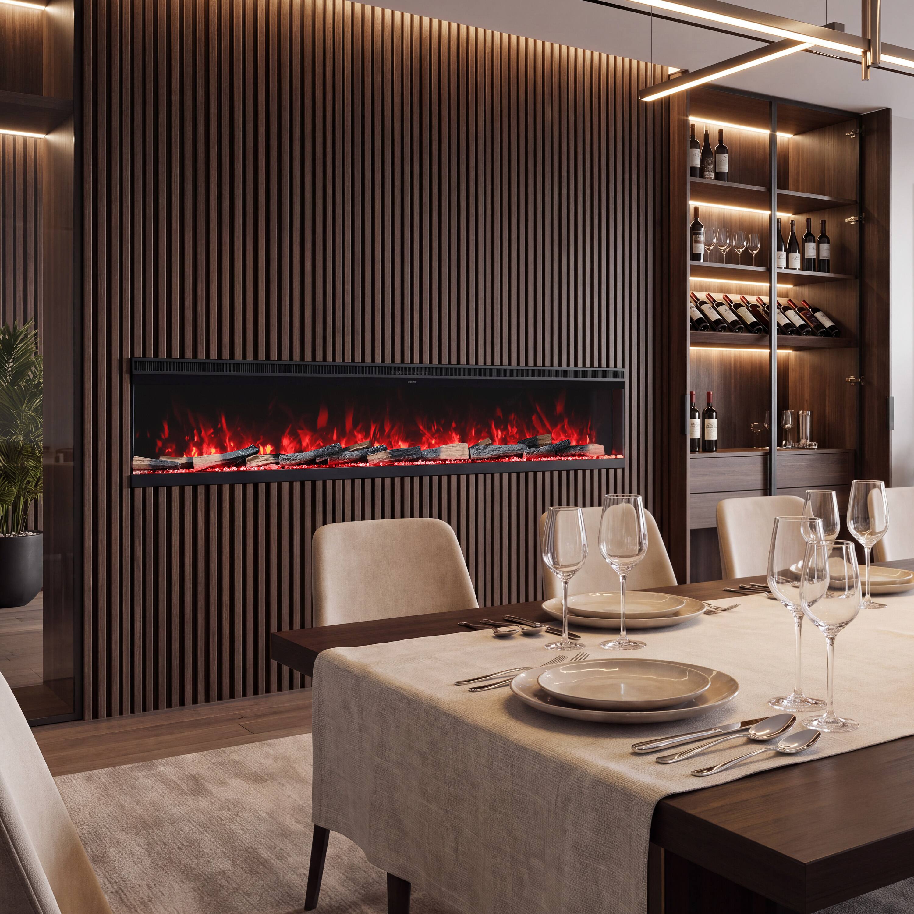 Alt View 1. Mondawe - 100" 3-Sided Smart Electric Fireplace w/ 14 Flame Colors, WiFi App and Smart Control - Black.